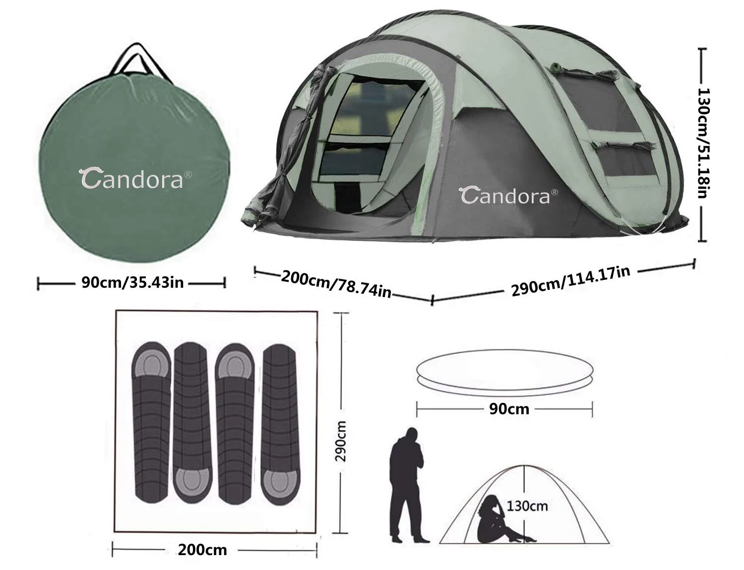Candora Speed Open Tent Outdoor 4-6 People Fully Automatic Luxury Field Camping Family Tent