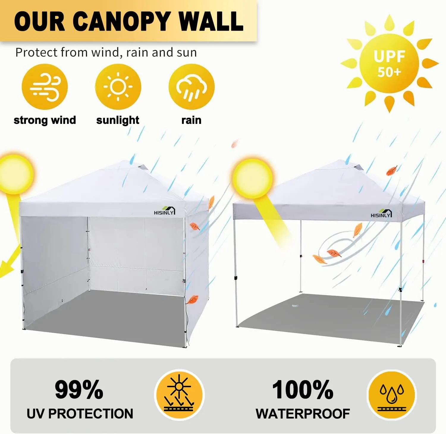 Canopy Sidewall 10 * 10 ft, 1 Pack Sunwall with 210D Oxford Cloth, UV Protection and Waterproof, Suits Pop-up Tent/Instant Canopy/Commercial Canopy, White (Sidewall Only)