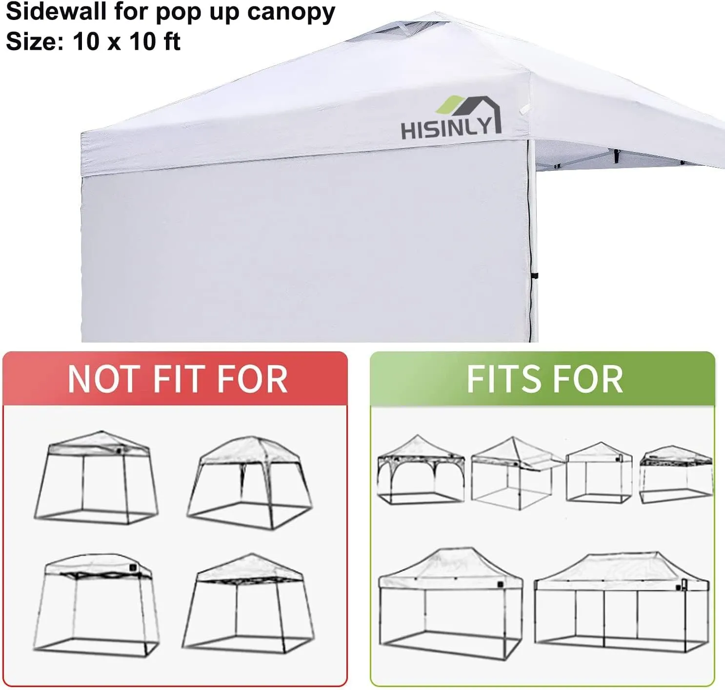 Canopy Sidewall 10 * 10 ft, 1 Pack Sunwall with 210D Oxford Cloth, UV Protection and Waterproof, Suits Pop-up Tent/Instant Canopy/Commercial Canopy, White (Sidewall Only)
