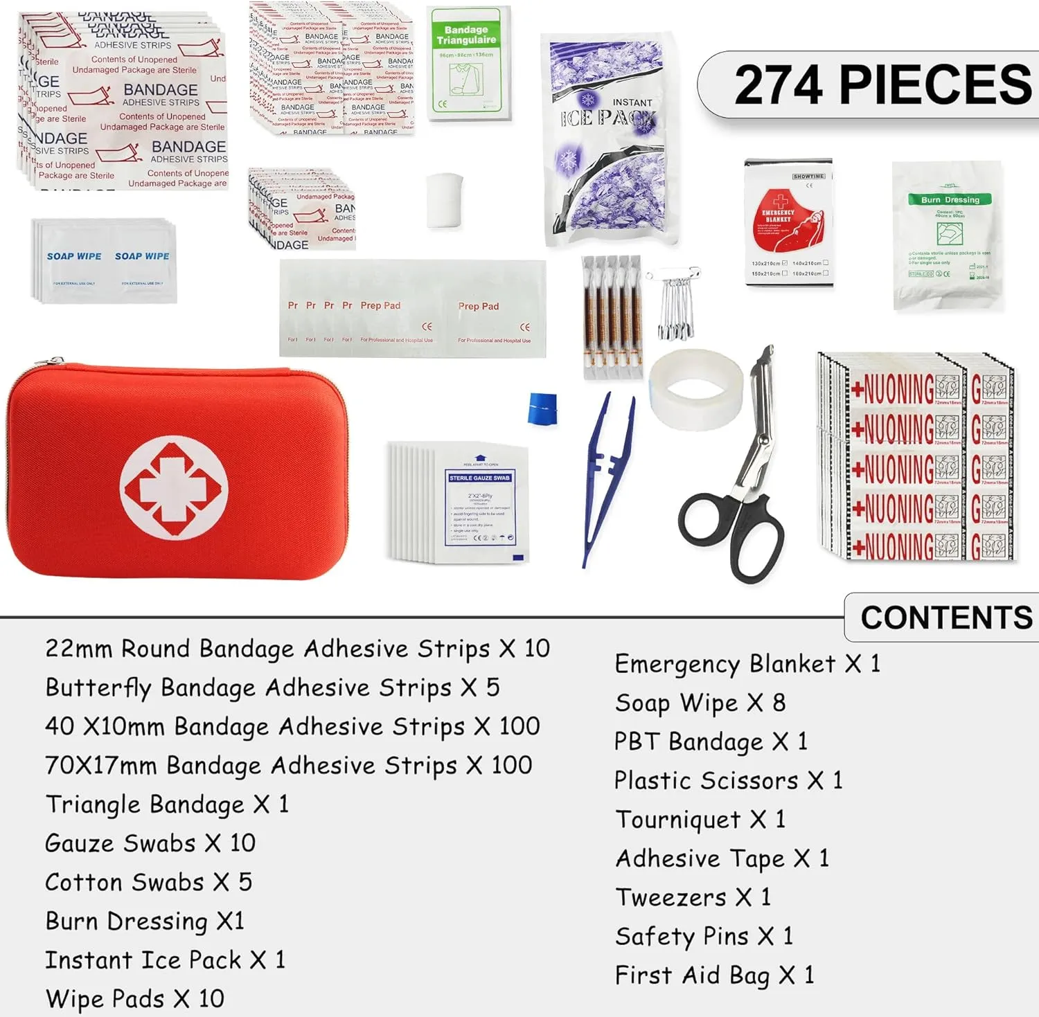 Car-First Aid-Kit Travel-Emergency Home-Essential - 274Pcs First Aid Kits Refill Supplies for Business College Dorm Student Boating Outdoor Adventure Emergency Necessities YIDERBO