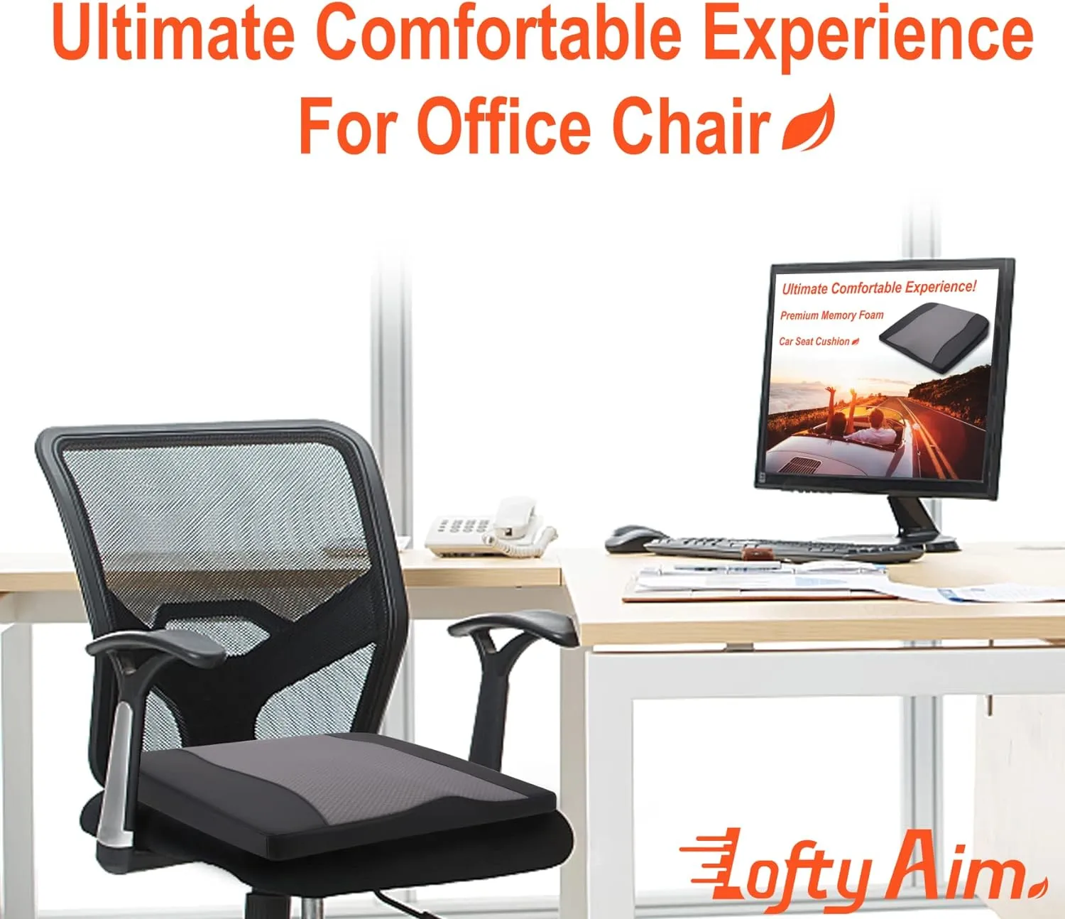 Car Seat Cushion, Comfort Memory Foam Car Cushions for Driving - Sciatica & Lower Back Pain Relief, Driver Seat Pillow for Auto, Office Chair, Wheelchair - Black&Gray