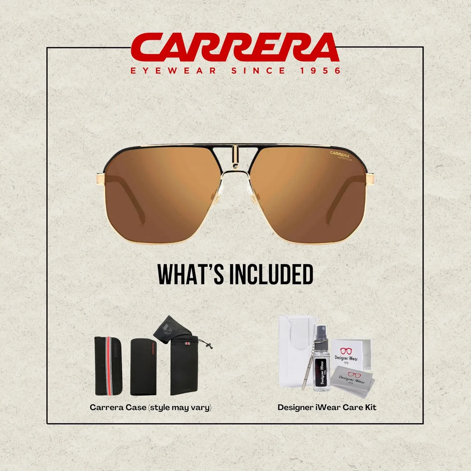 Carrera CA1062/S Square Sunglasses for Men   BUNDLE With Designer iWear Complimentary Eyewear Kit