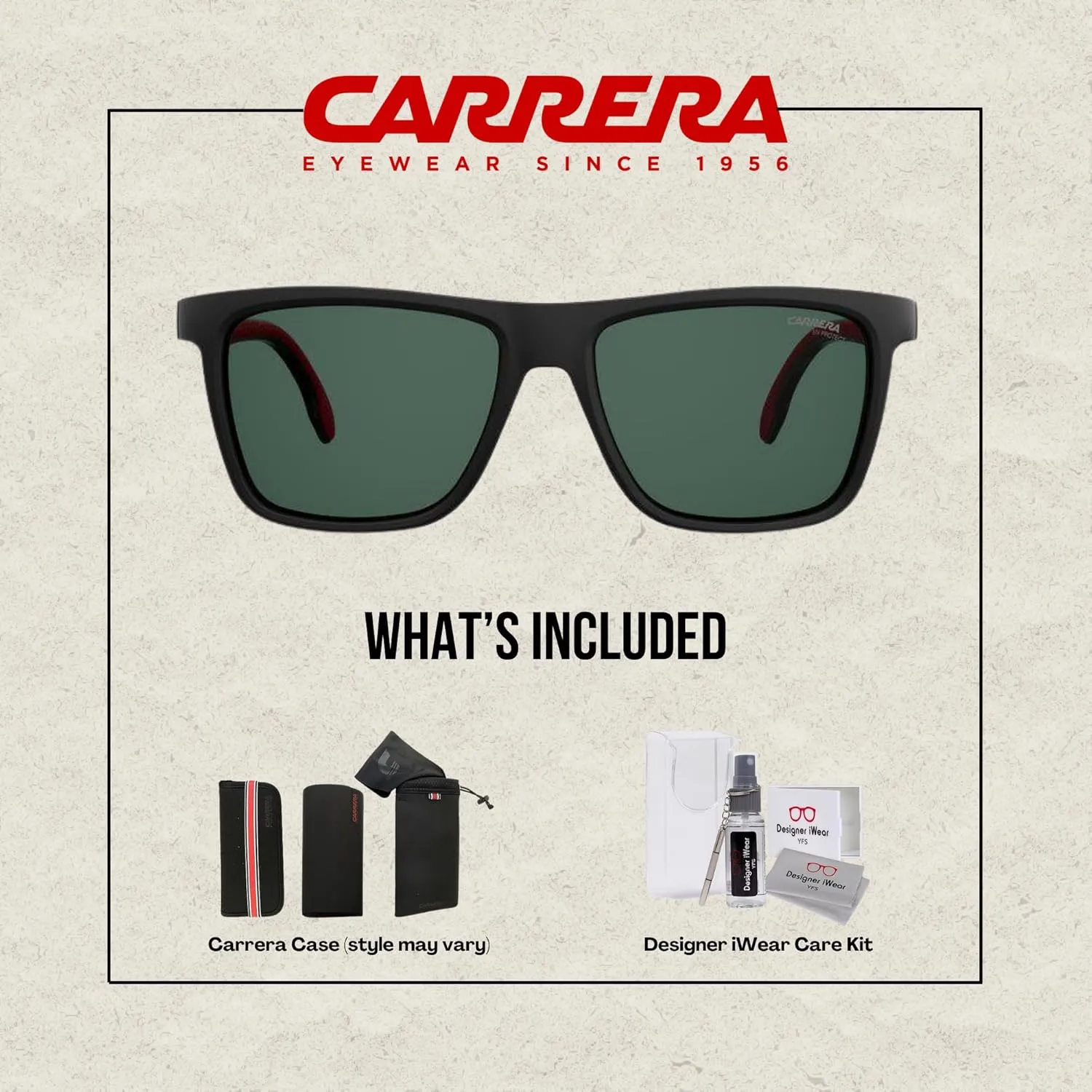Carrera CA5047/S Plastic Rectangular Sunglasses For Men For Women   BUNDLE With Designer iWear Complimentary Eyewear Kit