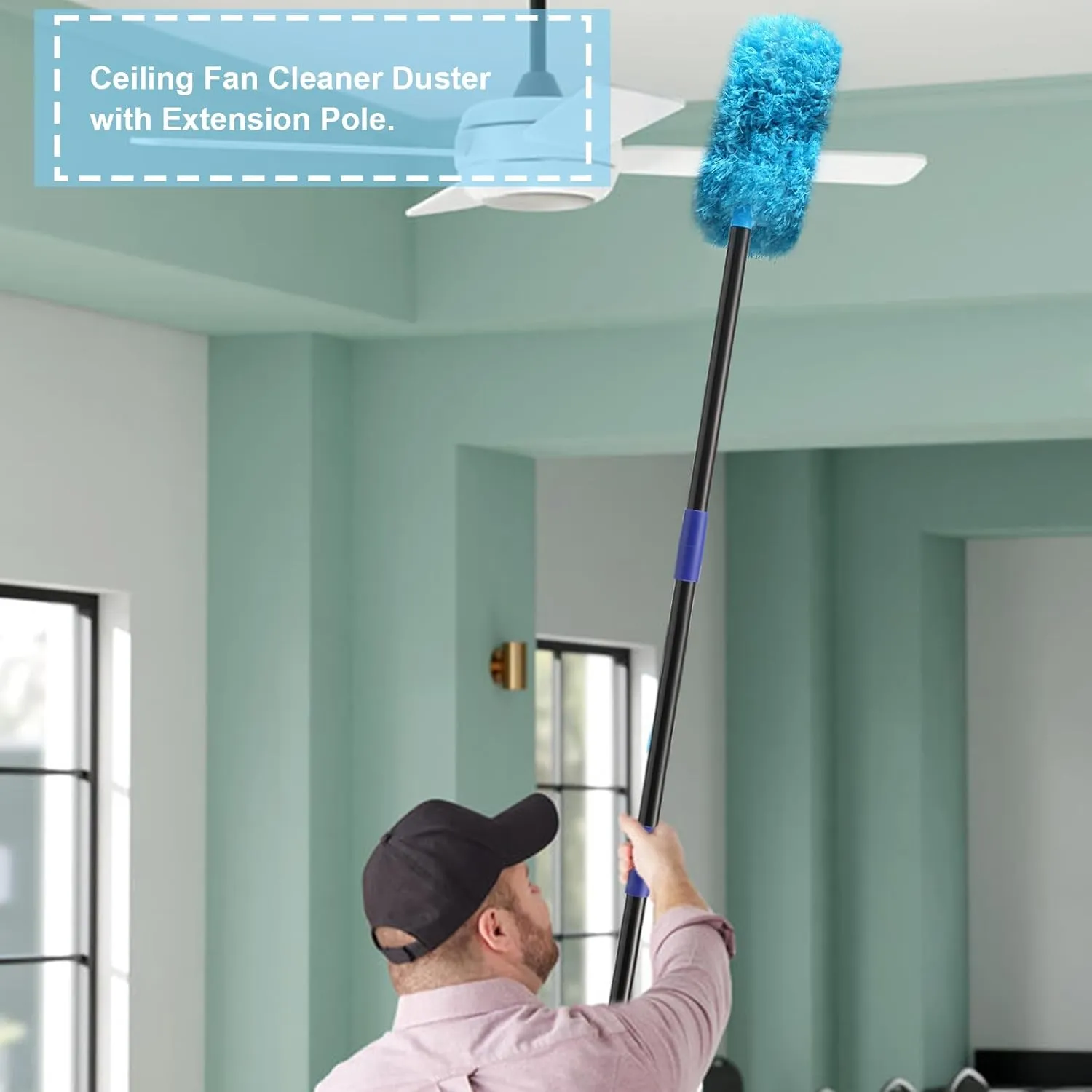 Ceiling Fan Cleaner Duster 7 Ft, Fan Duster for Ceiling Fan Blades, Removable Ceiling Fan Duster with Long Pole, Reusable Ceiling Cleaner Duster for High Ceilings, Fans, Furniture, Blinds