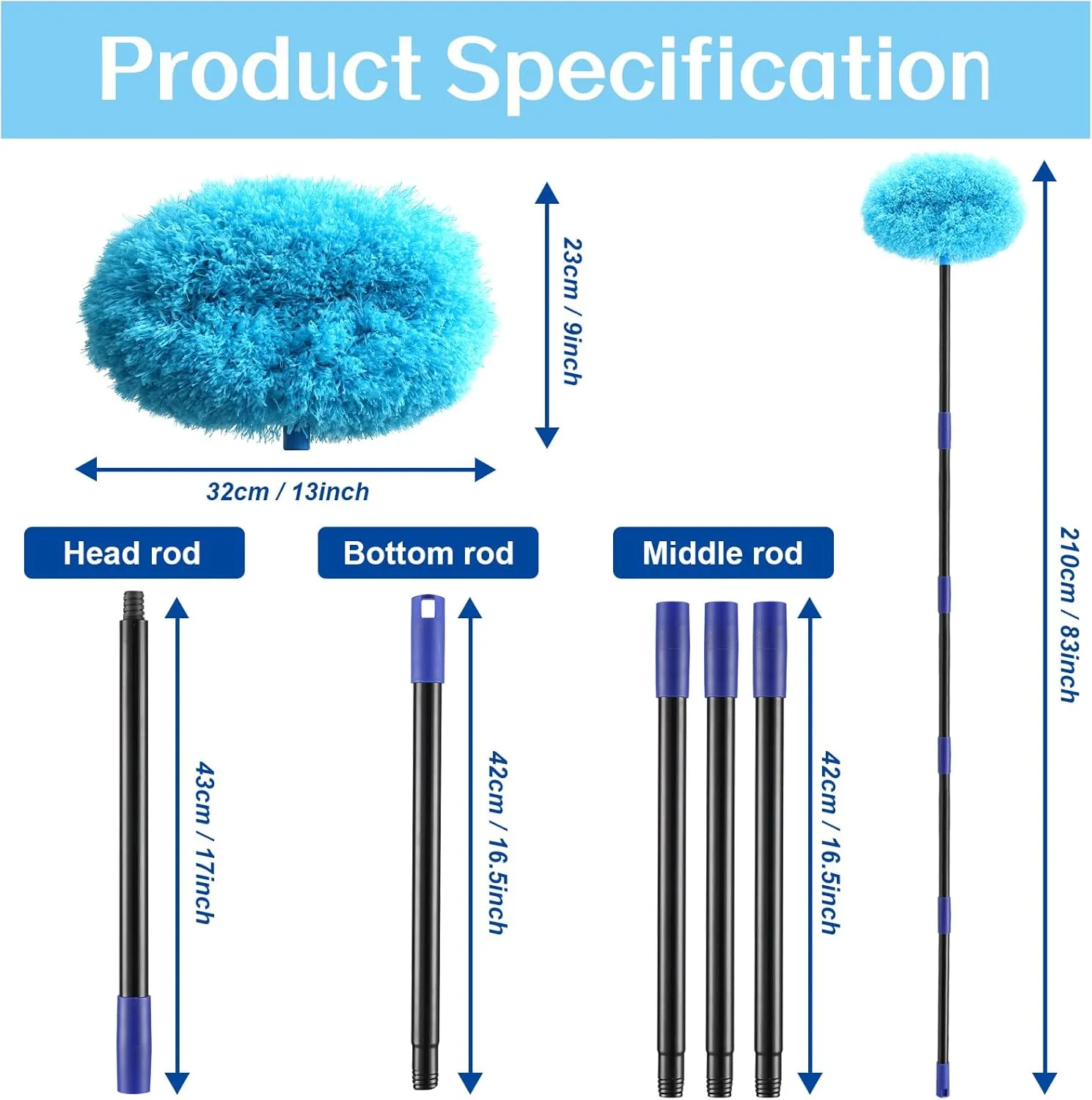 Ceiling Fan Cleaner Duster 7 Ft, Fan Duster for Ceiling Fan Blades, Removable Ceiling Fan Duster with Long Pole, Reusable Ceiling Cleaner Duster for High Ceilings, Fans, Furniture, Blinds