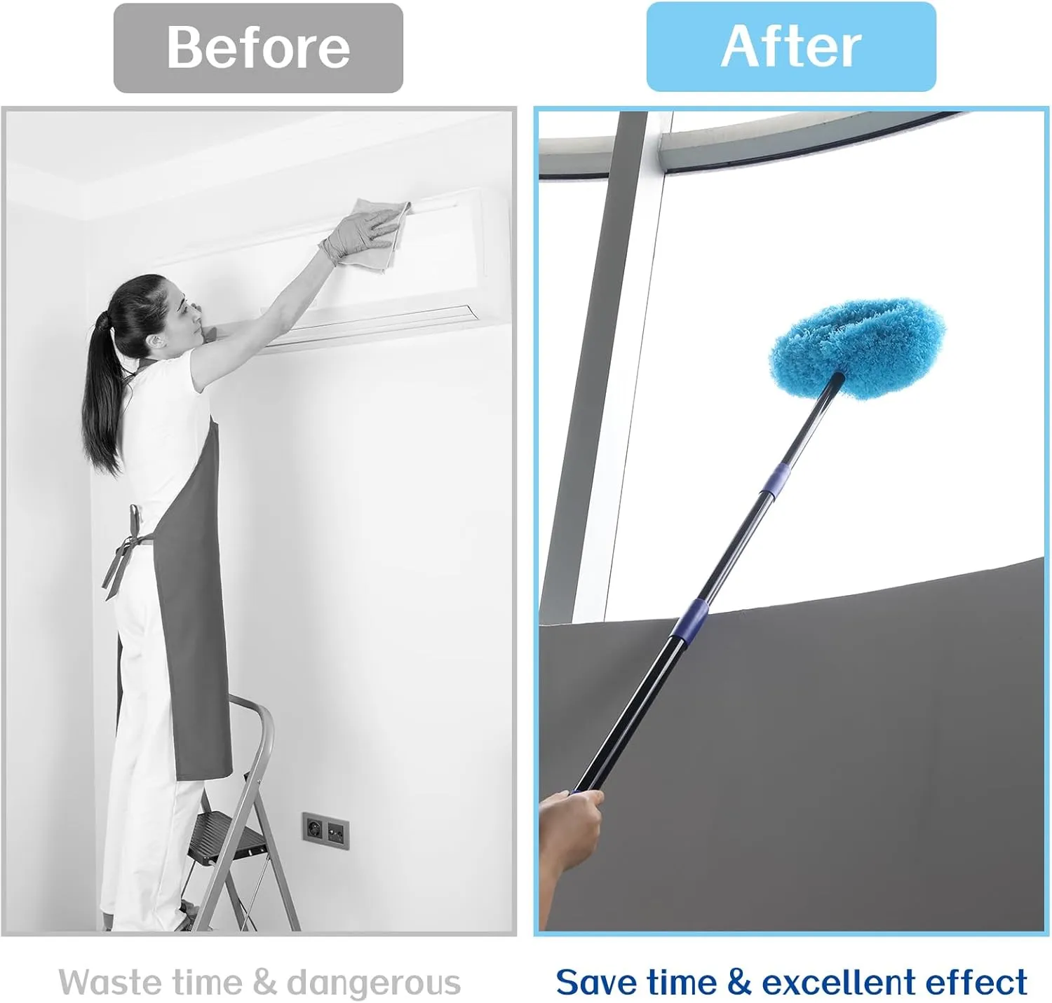 Ceiling Fan Cleaner Duster 7 Ft, Fan Duster for Ceiling Fan Blades, Removable Ceiling Fan Duster with Long Pole, Reusable Ceiling Cleaner Duster for High Ceilings, Fans, Furniture, Blinds