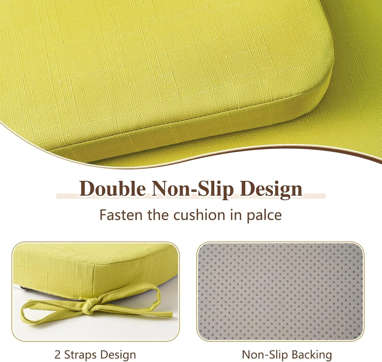 Chair Cushions for Dining Chairs, Indoor Seat Cushions with Ties and Non-Slip Backing, High-Resilience Chair Pads for Dining Room and Kitchen Chairs, 17''x16''x2'', Grass Green, Set of 4