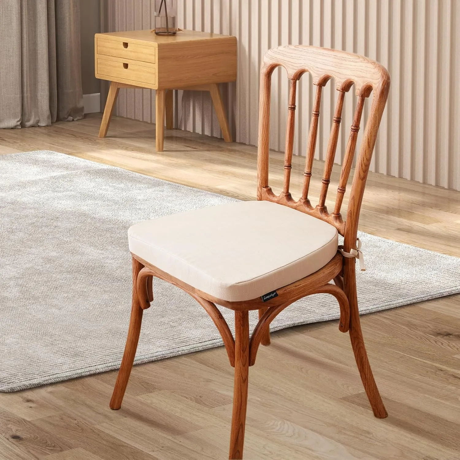 Chair Cushions for Dining Chairs, Indoor Seat Cushions with Ties and Non-Slip Backing, High-Resilience Chair Pads for Dining Room and Kitchen Chairs, 17''x16''x2'', Ivory, Set of 4