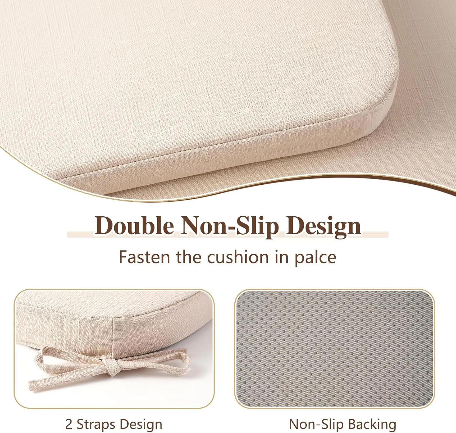 Chair Cushions for Dining Chairs, Indoor Seat Cushions with Ties and Non-Slip Backing, High-Resilience Chair Pads for Dining Room and Kitchen Chairs, 17''x16''x2'', Ivory, Set of 4