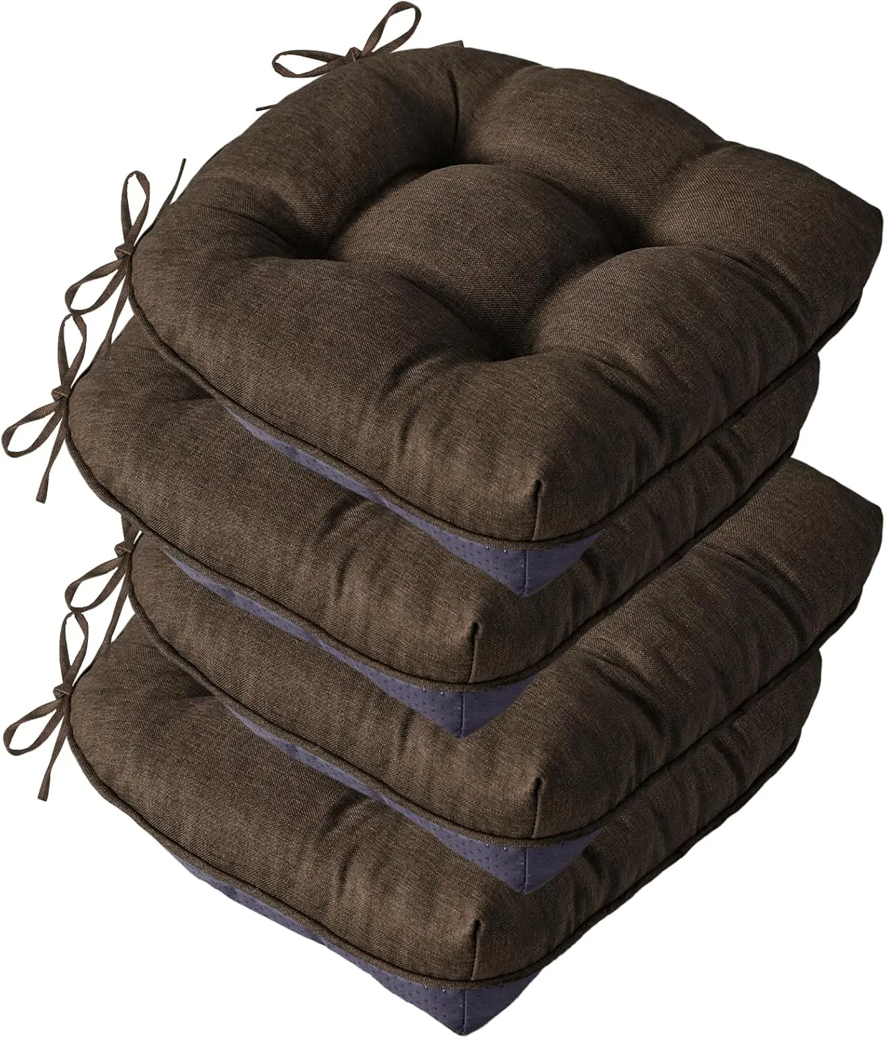 Chair Cushions for Dining Chairs, Seat Cushions for Kitchen Chairs, Indoor Seat Cushions with Ties, Tufted Foam Chair Pads, Non Slip Chair Cushions Set of 4, 15.5" x 15.5" x 4", Brown