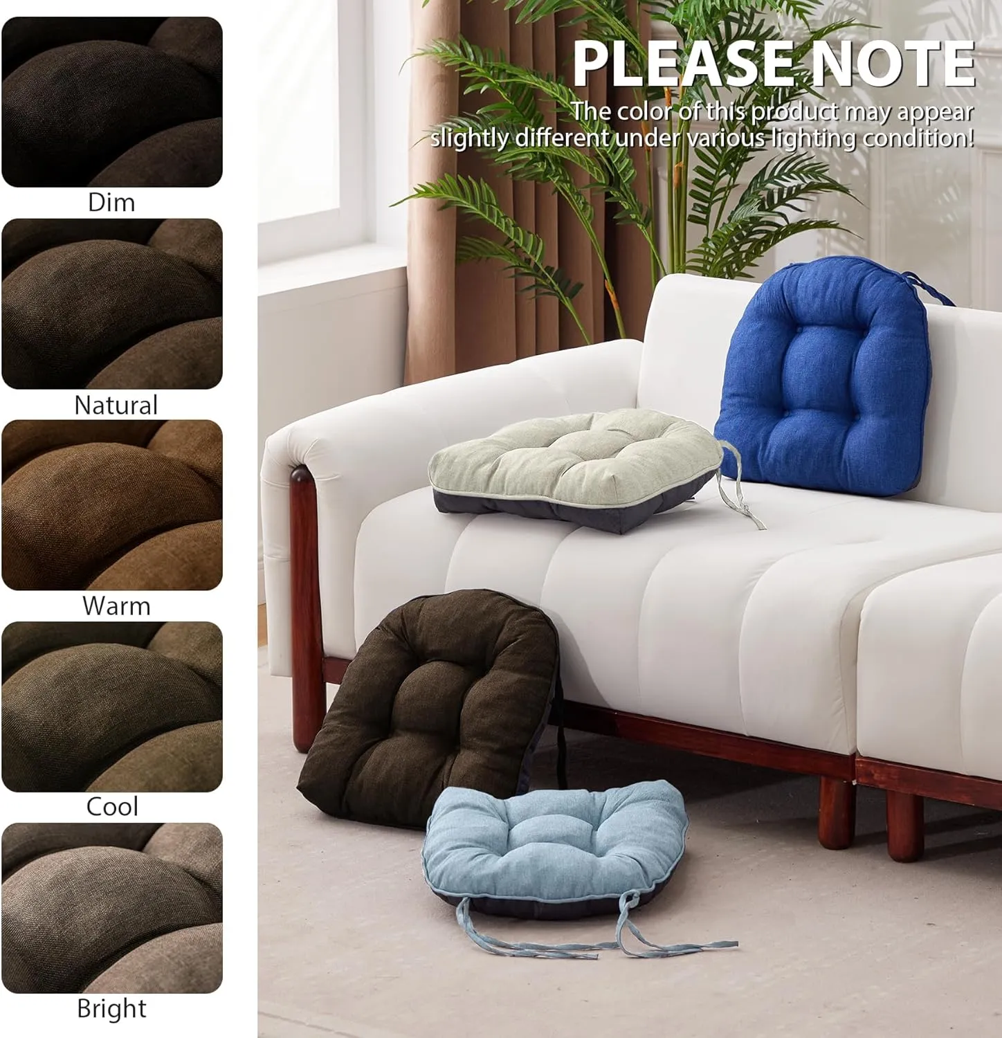 Chair Cushions for Dining Chairs, Seat Cushions for Kitchen Chairs, Indoor Seat Cushions with Ties, Tufted Foam Chair Pads, Non Slip Chair Cushions Set of 4, 15.5" x 15.5" x 4", Brown