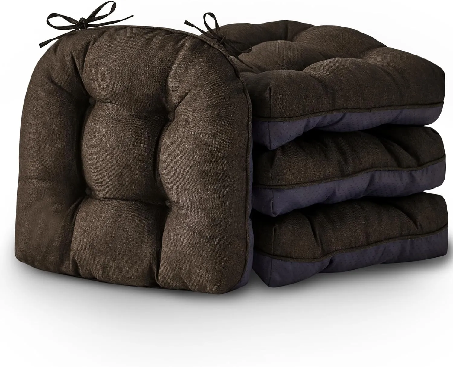 Chair Cushions for Dining Chairs, Seat Cushions for Kitchen Chairs, Indoor Seat Cushions with Ties, Tufted Foam Chair Pads, Non Slip Chair Cushions Set of 4, 15.5" x 15.5" x 4", Brown