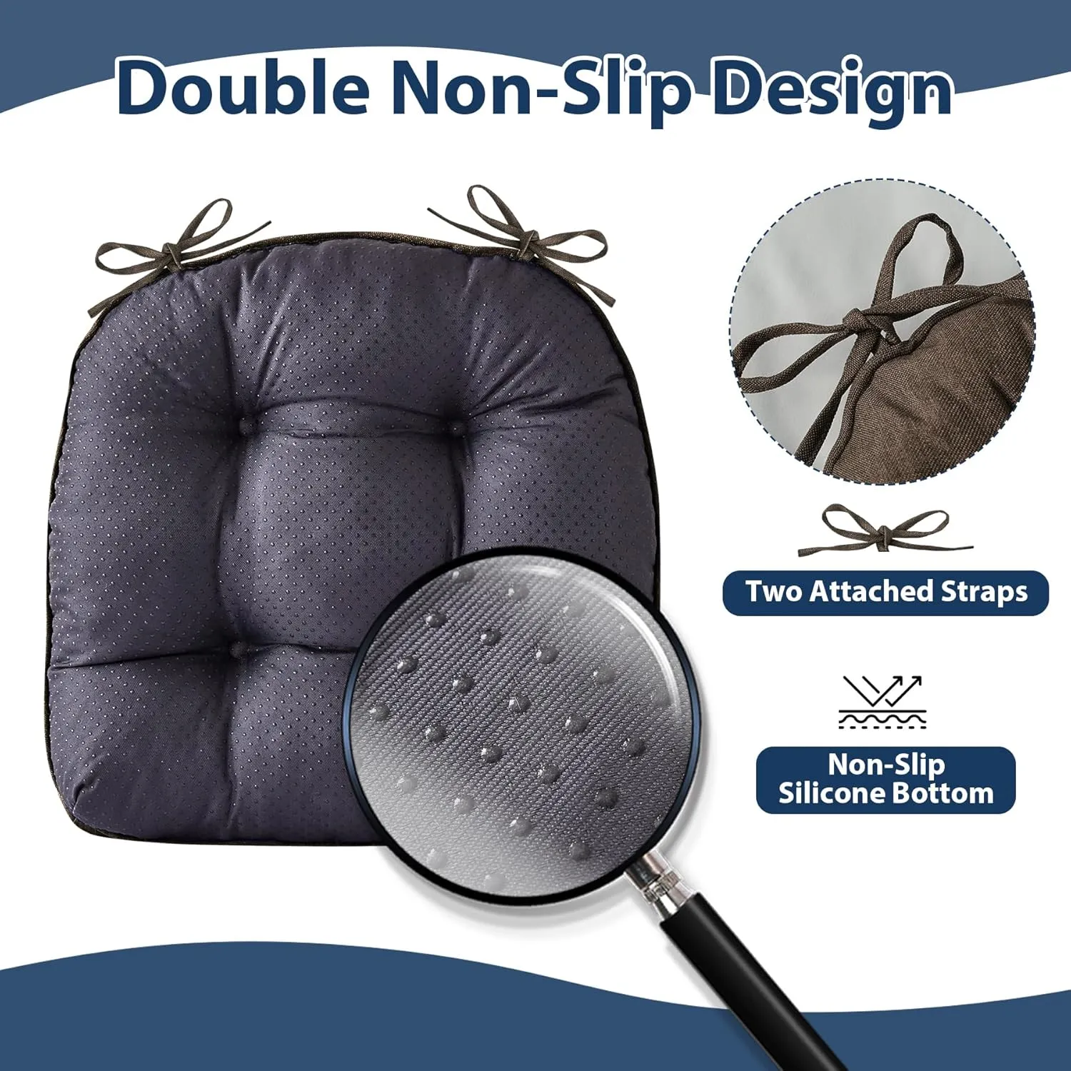 Chair Cushions for Dining Chairs, Seat Cushions for Kitchen Chairs, Indoor Seat Cushions with Ties, Tufted Foam Chair Pads, Non Slip Chair Cushions Set of 4, 15.5" x 15.5" x 4", Brown