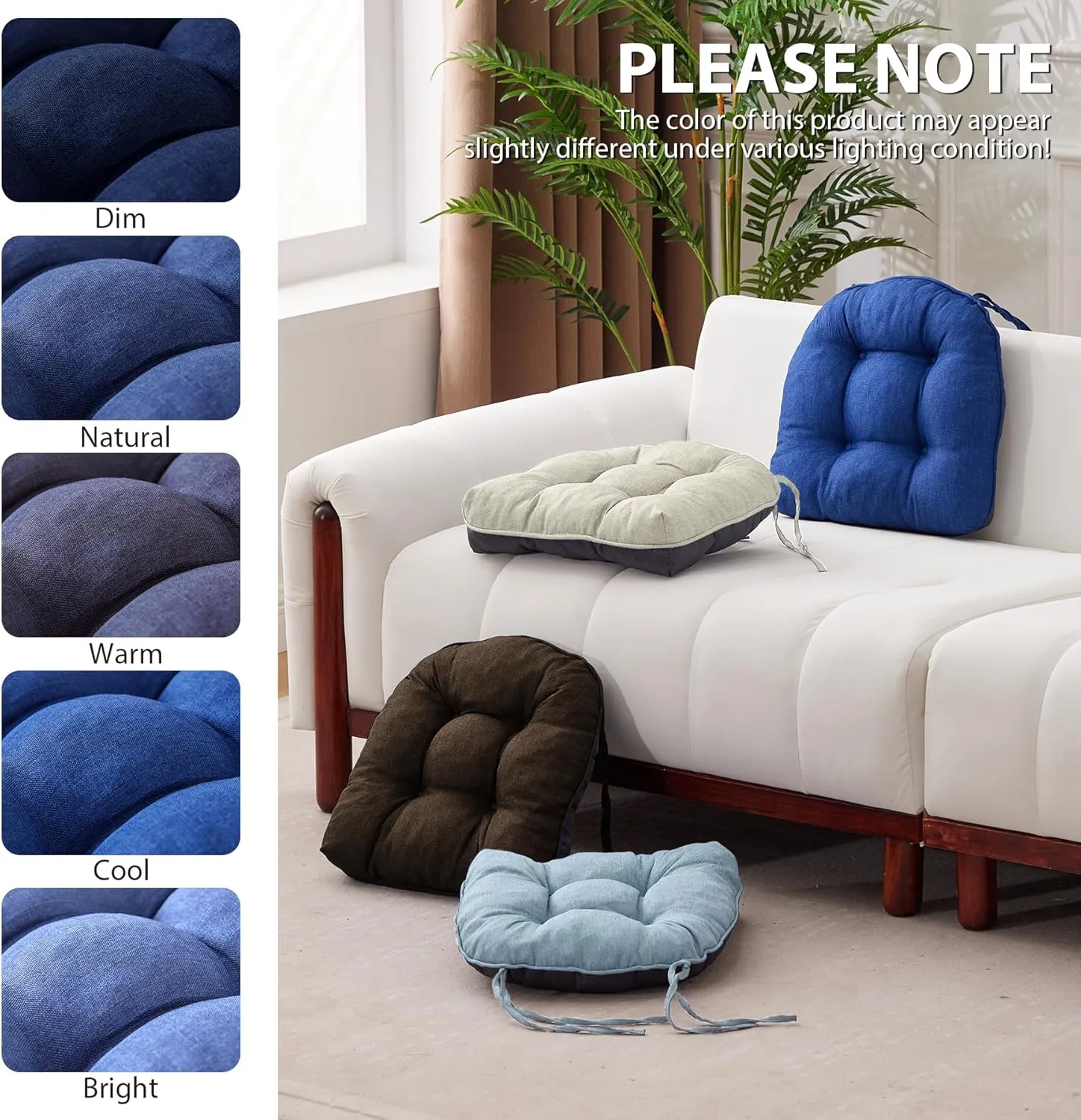 Chair Cushions for Dining Chairs, Seat Cushions for Kitchen Chairs, Indoor Seat Cushions with Ties, Tufted Foam Chair Pads, Non Slip Chair Cushions Set of 4, 15.5" x 15.5" x 4", Navy Blue