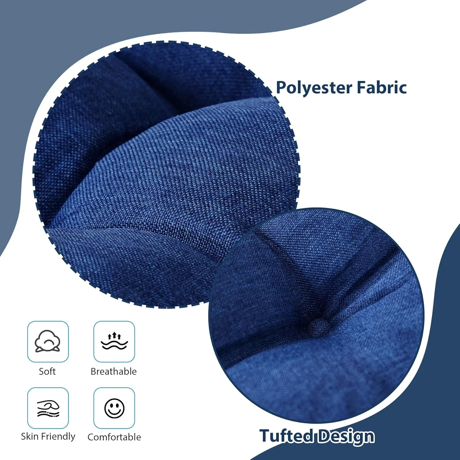 Chair Cushions for Dining Chairs, Seat Cushions for Kitchen Chairs, Indoor Seat Cushions with Ties, Tufted Foam Chair Pads, Non Slip Chair Cushions Set of 4, 15.5" x 15.5" x 4", Navy Blue