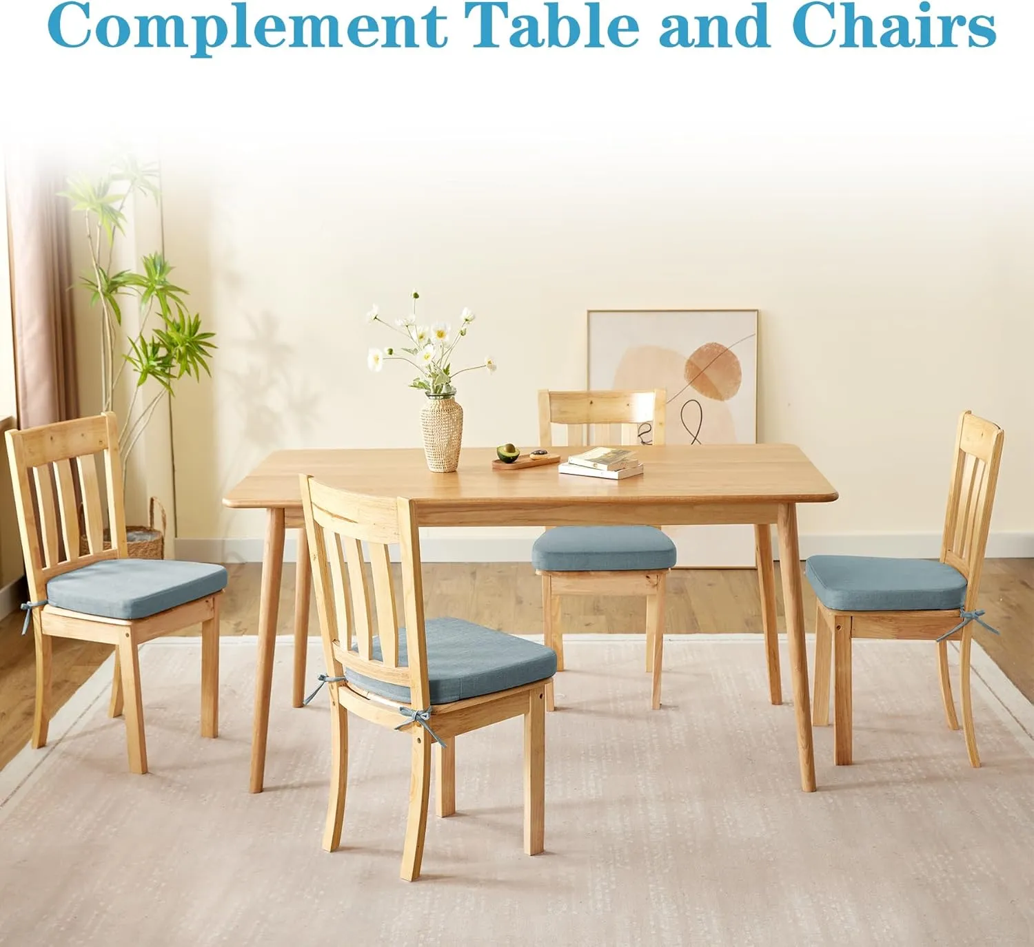 Chair Cushions for Dining Chairs Set of 4, Non Slip Kitchen Chair Pads, 17" x 16" x 2", Indoor Dining Chair Cushions with Ties, Seat Cushion for Kitchen Chairs, Chair Pads, Light Blue
