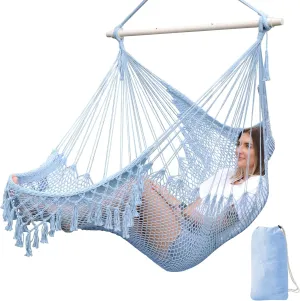 Chihee Hammock Chair Super Large Soft-Spun Cotton Rope Weaving Hanging Chair, Collapsible Strong Metal Spreader Bar Wide Seat Lace Stretch Swing Chairs Indoor Outdoor Garden Yard Theme Decoration