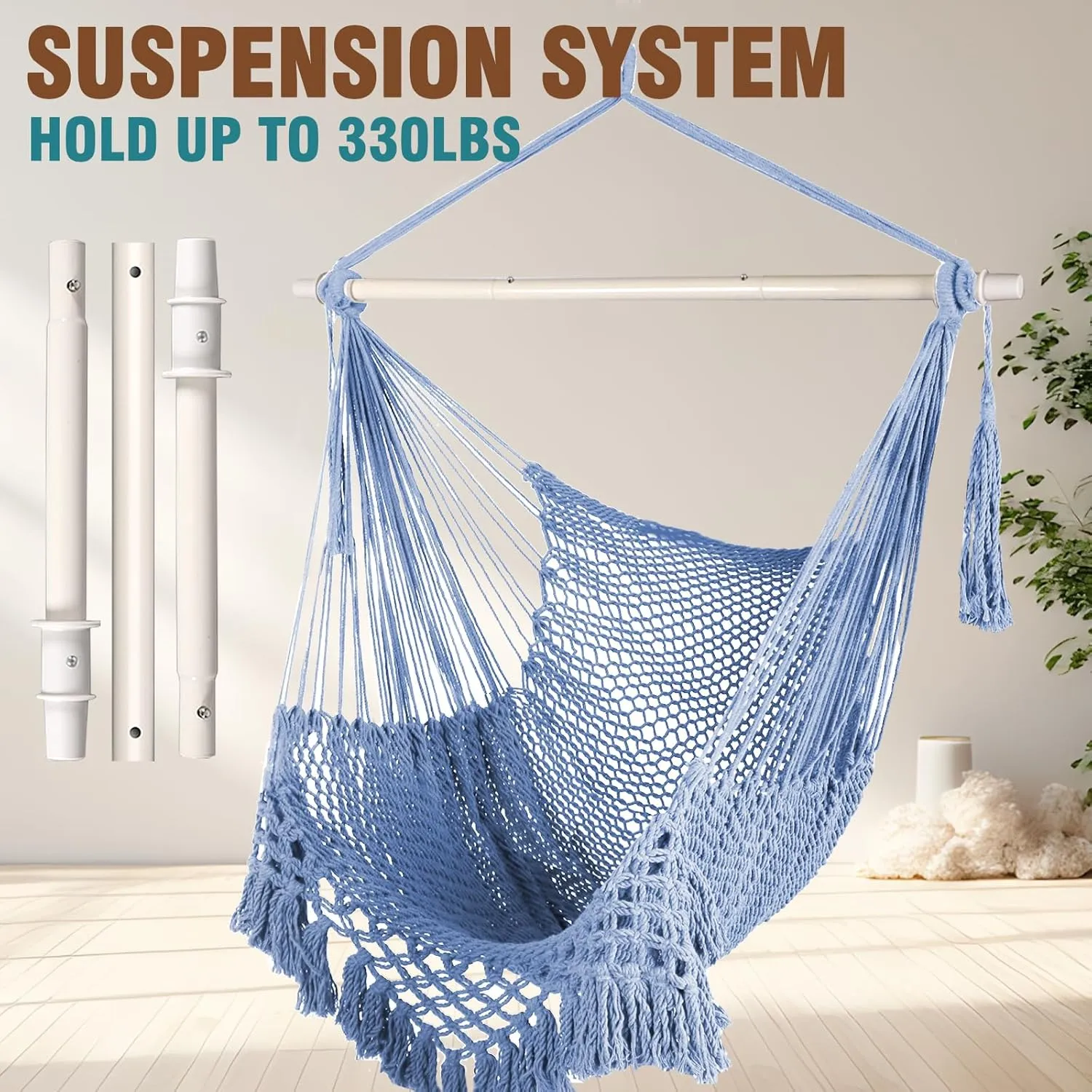 Chihee Hammock Chair Super Large Soft-Spun Cotton Rope Weaving Hanging Chair, Collapsible Strong Metal Spreader Bar Wide Seat Lace Stretch Swing Chairs Indoor Outdoor Garden Yard Theme Decoration