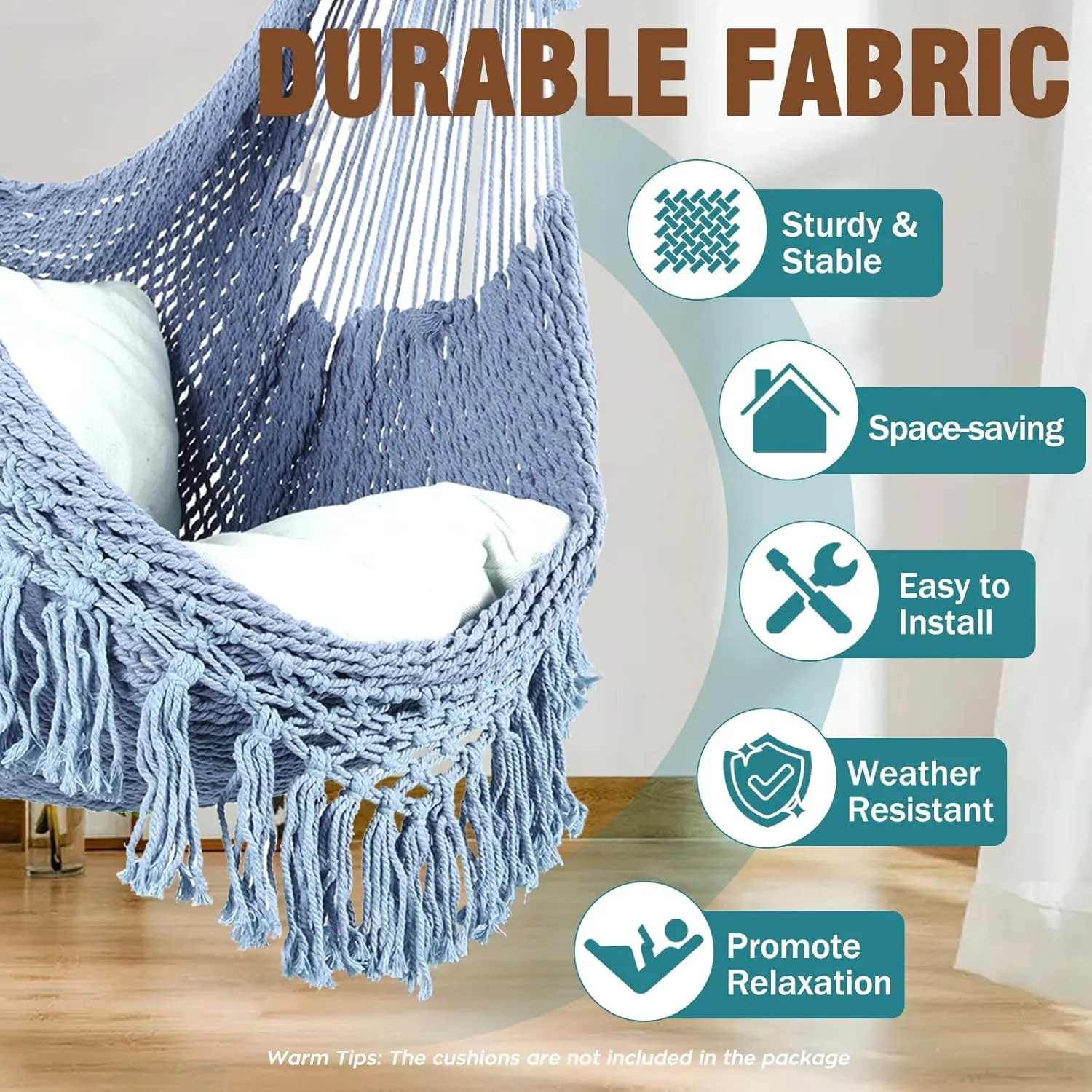 Chihee Hammock Chair Super Large Soft-Spun Cotton Rope Weaving Hanging Chair, Collapsible Strong Metal Spreader Bar Wide Seat Lace Stretch Swing Chairs Indoor Outdoor Garden Yard Theme Decoration