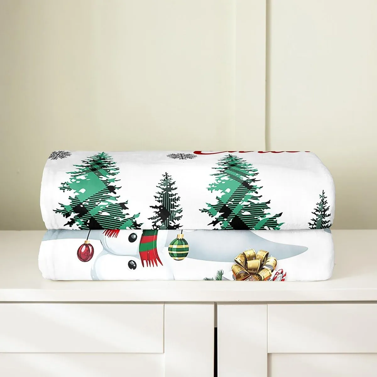 Christmas Camper Fleece Blanket Winter Happy Camping Blankets for Boys Girls Xmas Snowman Snowflake Throw Blanket All Season Pine Tree Silhouette Queen 90x90 Inch Living Room Decor Flannel Blankets