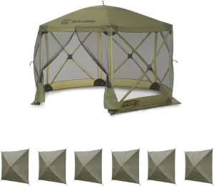 CLAM Quick Set Escape 12 x 12 Foot Portable Pop Up Outdoor Camping Gazebo Canopy Shelter Tent with Carry Bag and Wind Panels (6 Pack), Green