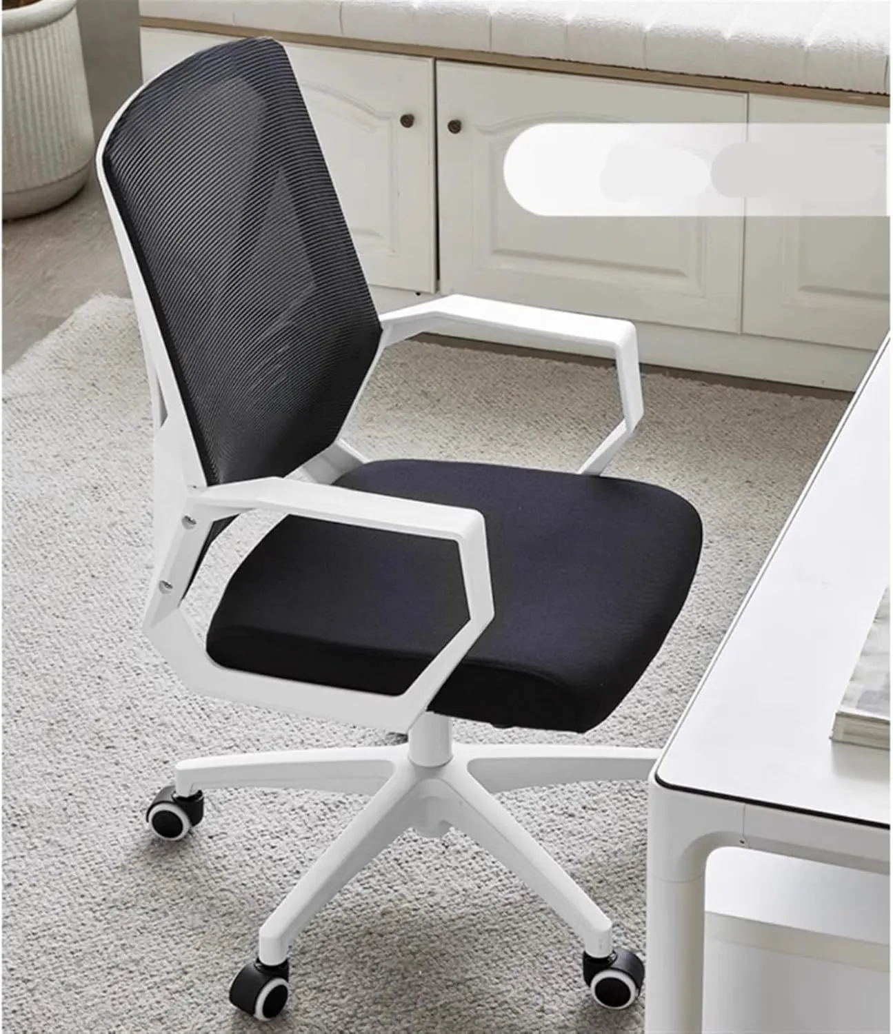Classic Fashion Adjustable Swivel Office Chair Ergonomic Mid-Back Mesh Rolling Work Swivel Task Chairs with Wheels Study Conference ChairBackrest Desk Task Chair(Black)