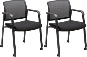 CLATINA Black Waiting Room Chair with Wheels Mesh Back Stacking Arm Chairs with Upholstered Fabric Seat and Ergonomic Lumber Support for Office School Church Guest Reception