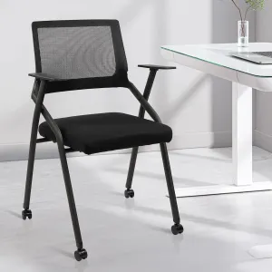 CLATINA Stackable Foldable Conference Room Chairs with Wheels, Portable Padded Office Desk Chair with Lumbar Support and Armrest for Training Room, Guest, Reception, Event, Black (1pk)