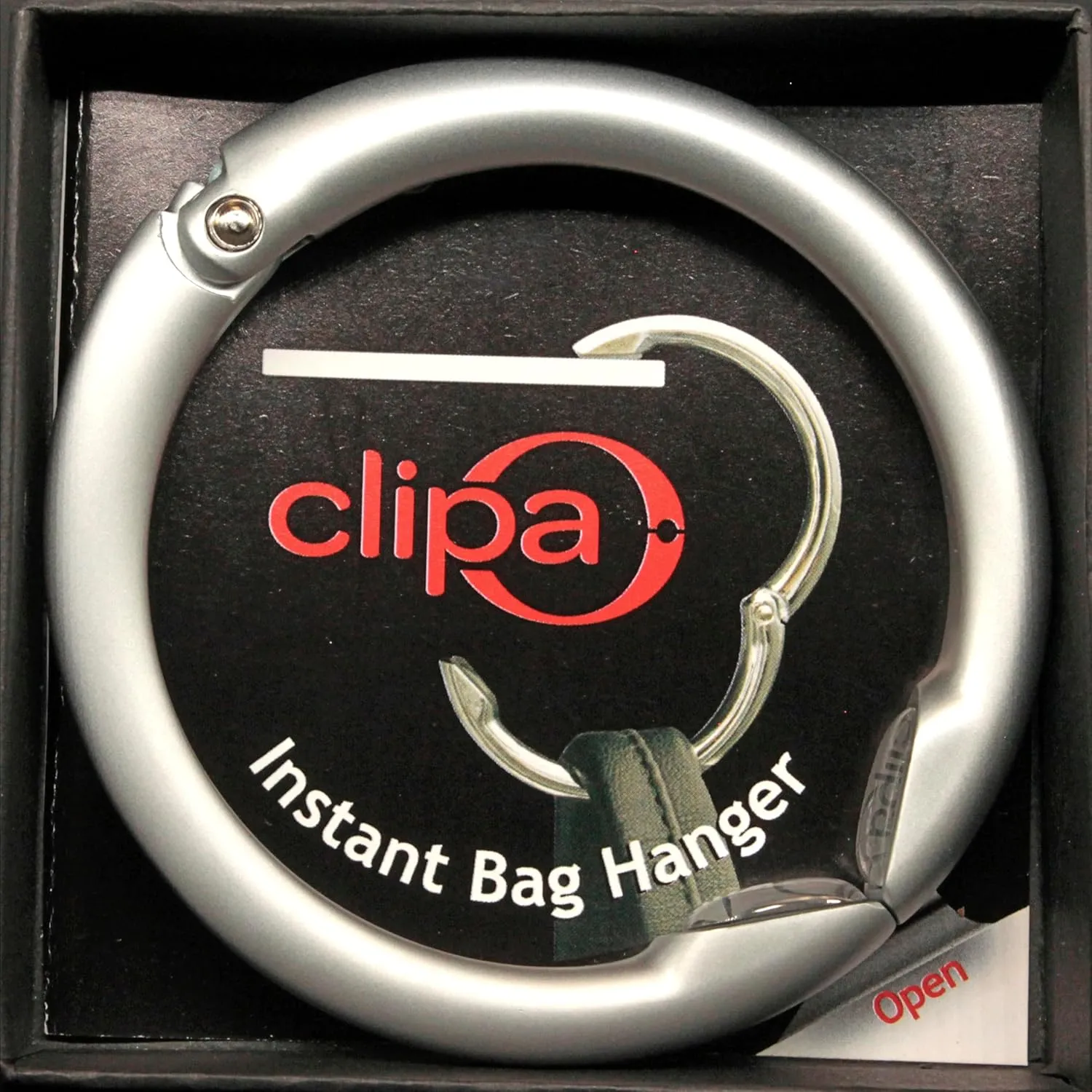 Clipa Bag Hanger - The Ring That Opens Into a Hook, Closes Automatically | Hangs Almost Anywhere in Just 1/2" of Space | Holds 33 lbs Yet Weighs Only 1.6 oz | 8 Styles | 3 yr Warranty