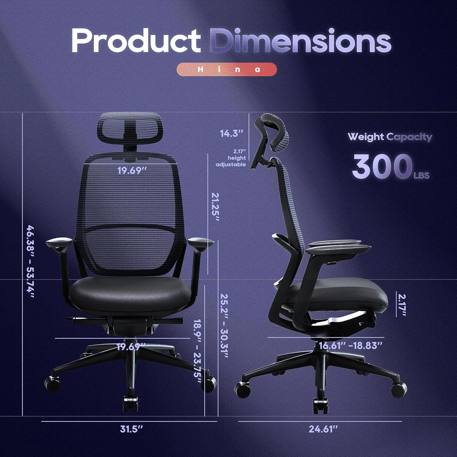 COLAMY Ergonomic Office Chair with Adjustable Seat Depth, 4D Armrests, Lumbar Support, Breathable Mesh Back, Leather Seat Cushion, and Recline Lock – Ideal Executive Desk Chair for Professionals