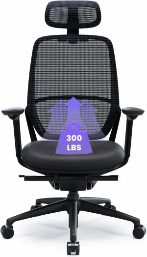 COLAMY Ergonomic Office Chair with Adjustable Seat Depth, 4D Armrests, Lumbar Support, Breathable Mesh Back, Leather Seat Cushion, and Recline Lock – Ideal Executive Desk Chair for Professionals