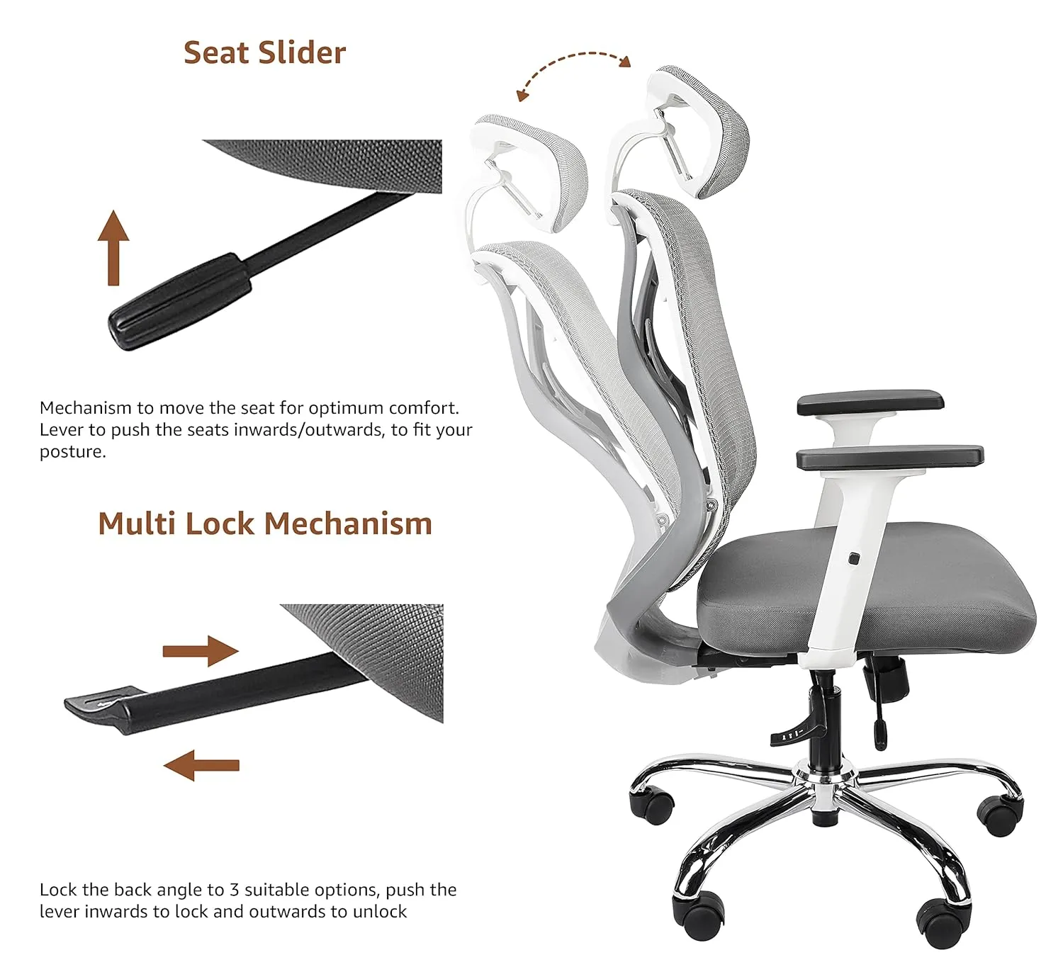 Comfortable High back Chair for Office & Home, Headrest, Armrest in Black