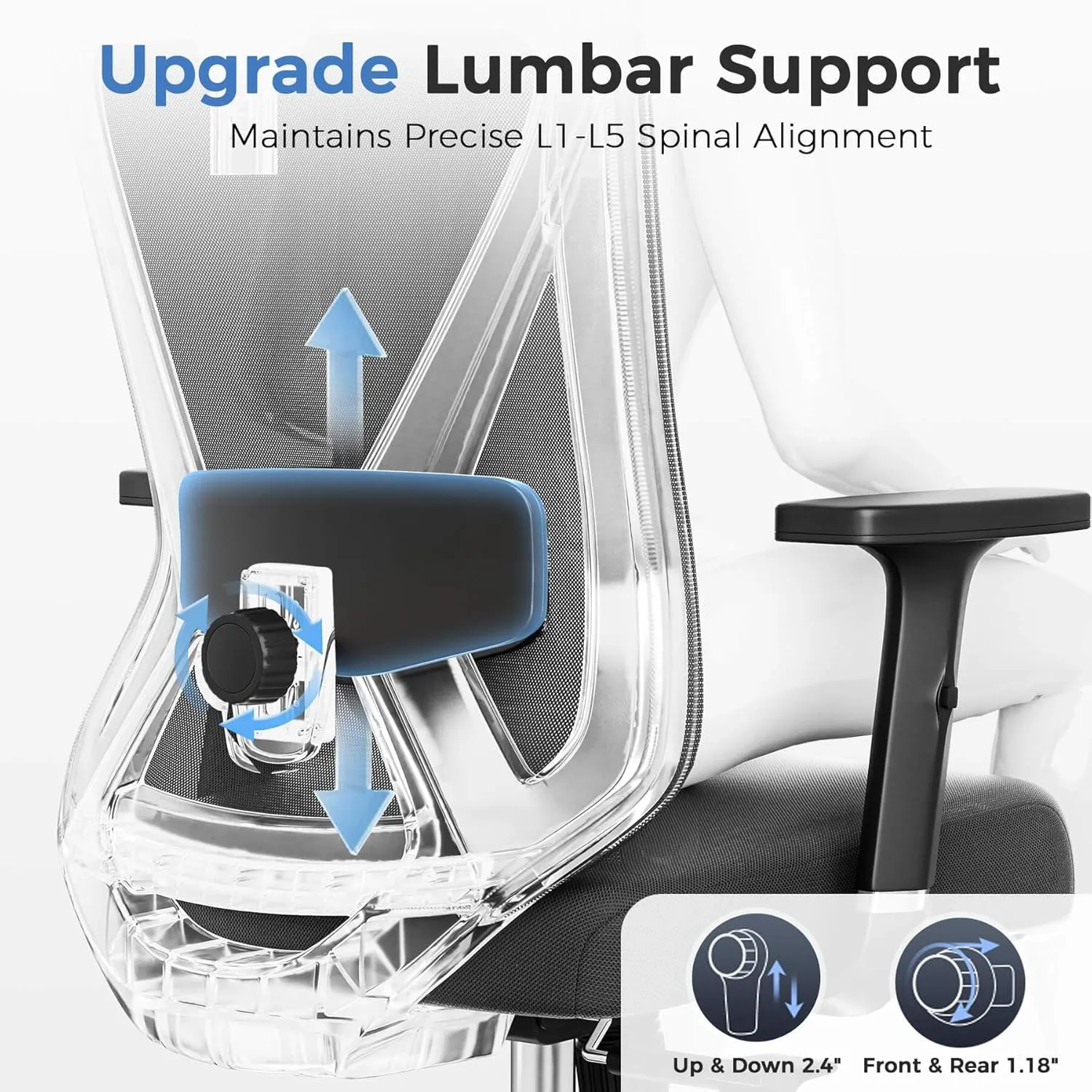 COMHOMA Ergonomic Office Chair Big and Tall Gaming Chair with Footrest, 3D Adaptive Lumbar Support & Headrest, High Back Rolling Computer Chair with Wide Seat, Breathable Mesh, ErgoFlex-F26, Black