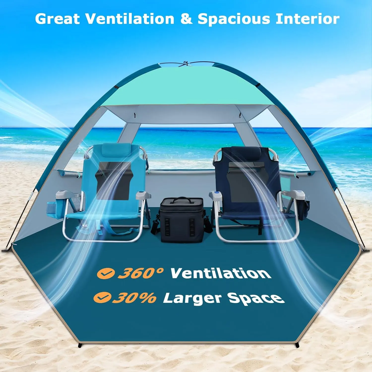 COMMOUDS Beach Tent Sun Shade for 3/4-5/6-7/8-10 Person, UPF 50  Beach Sun Shelter Canopy Tent, Lightweight, Easy Set Up and Carry