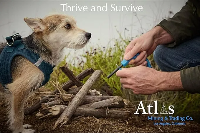 Compact Fire Starter Kit 2.5" Ferro Rod with Steel Striker, Unique Blue, 6ft of Paracord, for Survival, Hiking, Camping & Bushcrafting Tools by Atlas