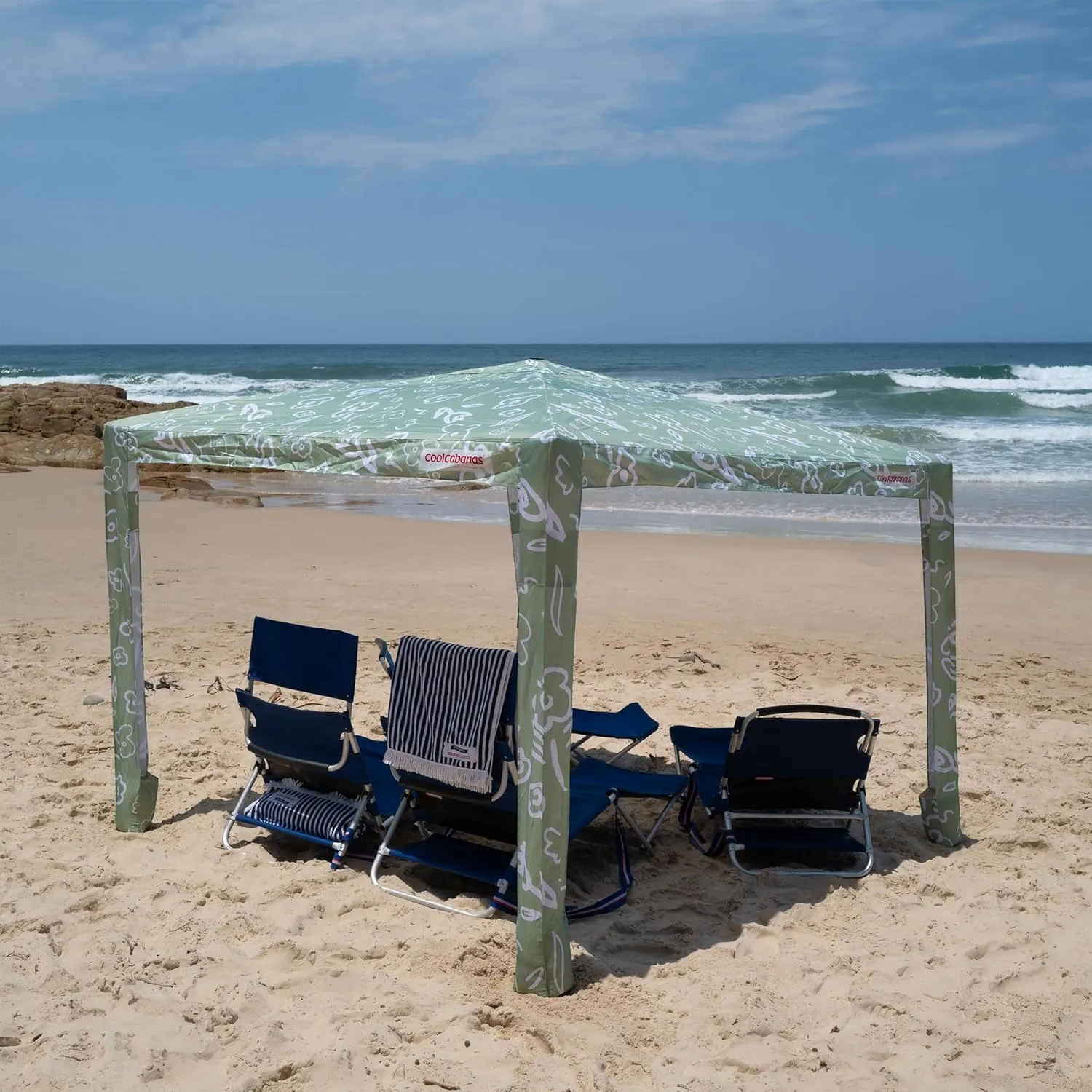 CoolCabana Beach Shade Tent - Easy Setup, UPF 50  Protection, Large & Medium Sizes, Compact & Wind Resistant - Beach Cabana for The Whole Family - Byron Green, Medium