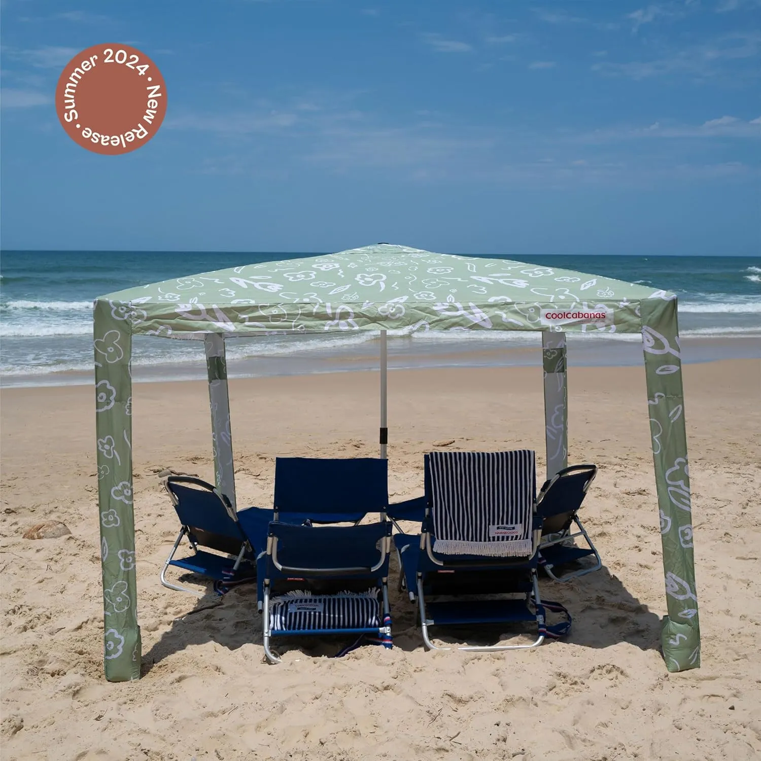 CoolCabana Beach Shade Tent - Easy Setup, UPF 50  Protection, Large & Medium Sizes, Compact & Wind Resistant - Beach Cabana for The Whole Family - Byron Green, Medium