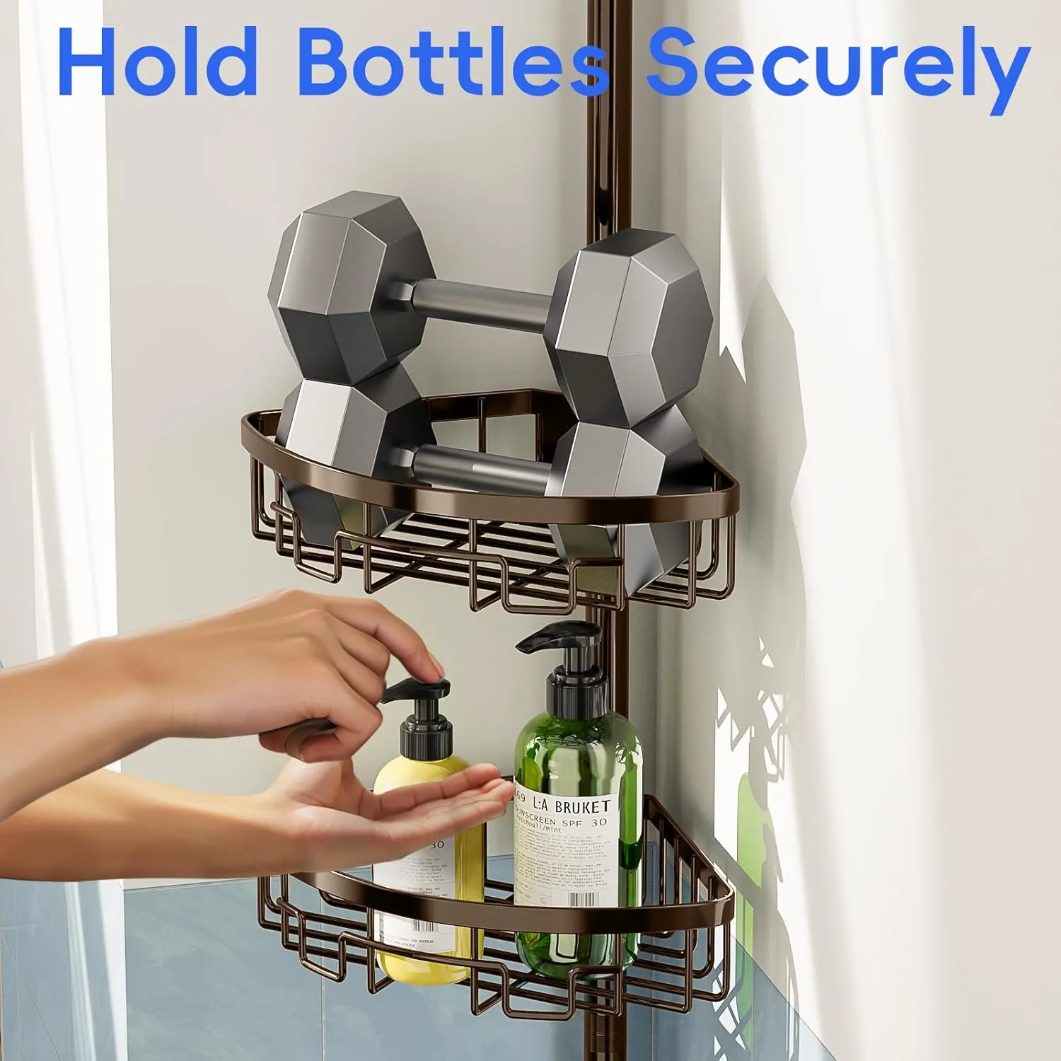 Coonoor Corner Shower Caddy Tension Pole - 62-115 INCH - 4-Tier Bathroom Organizer Shelves