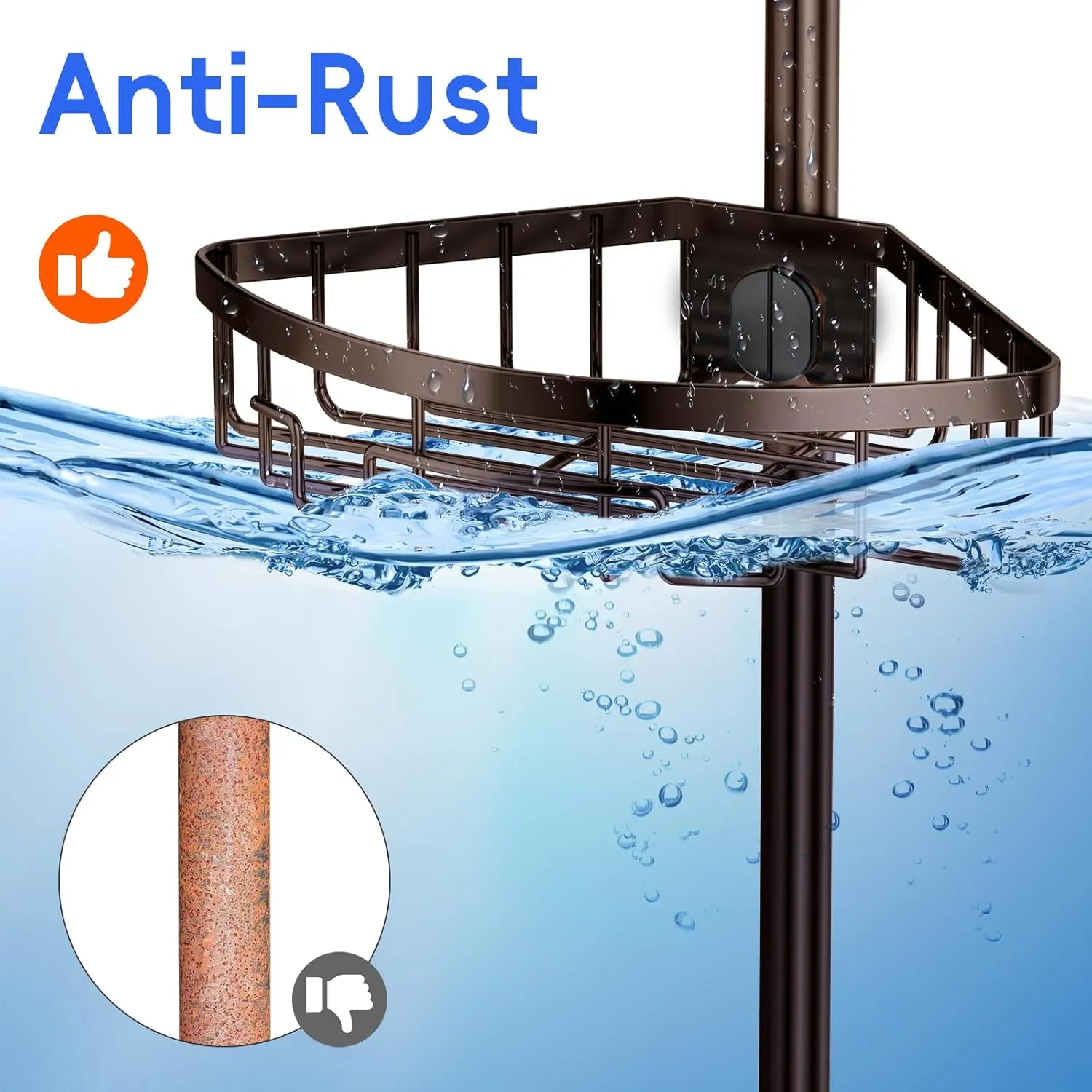 Coonoor Corner Shower Caddy Tension Pole - 62-115 INCH - 4-Tier Bathroom Organizer Shelves