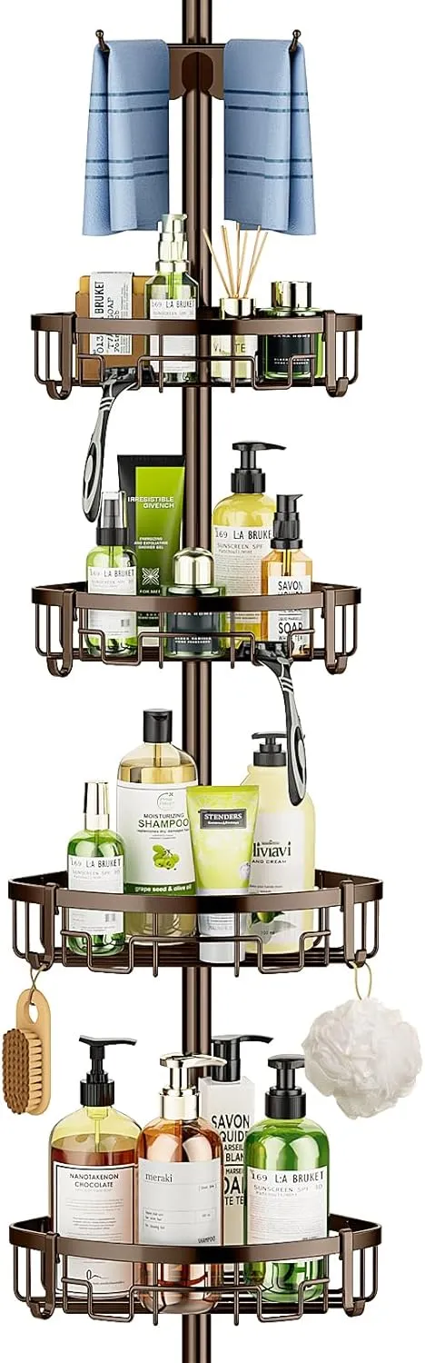 Coonoor Corner Shower Caddy Tension Pole - 62-115 INCH - 4-Tier Bathroom Organizer Shelves