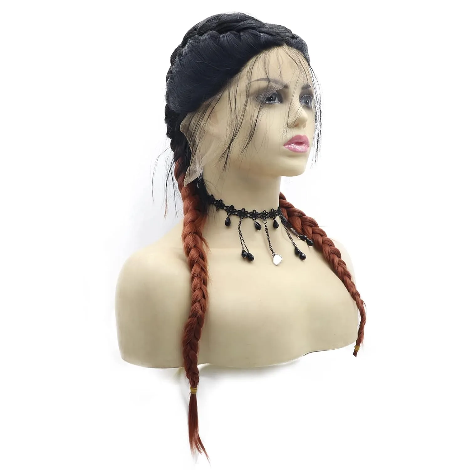 Copper Red Braided Wigs for Women Long Braids Lace Front Wig With Baby Hair Soft Black Red Brown Synthetic Knotless Braided Wig Hairline Glueless Heat Resistant Fiber Hair Cosplay Daily 22 Inch