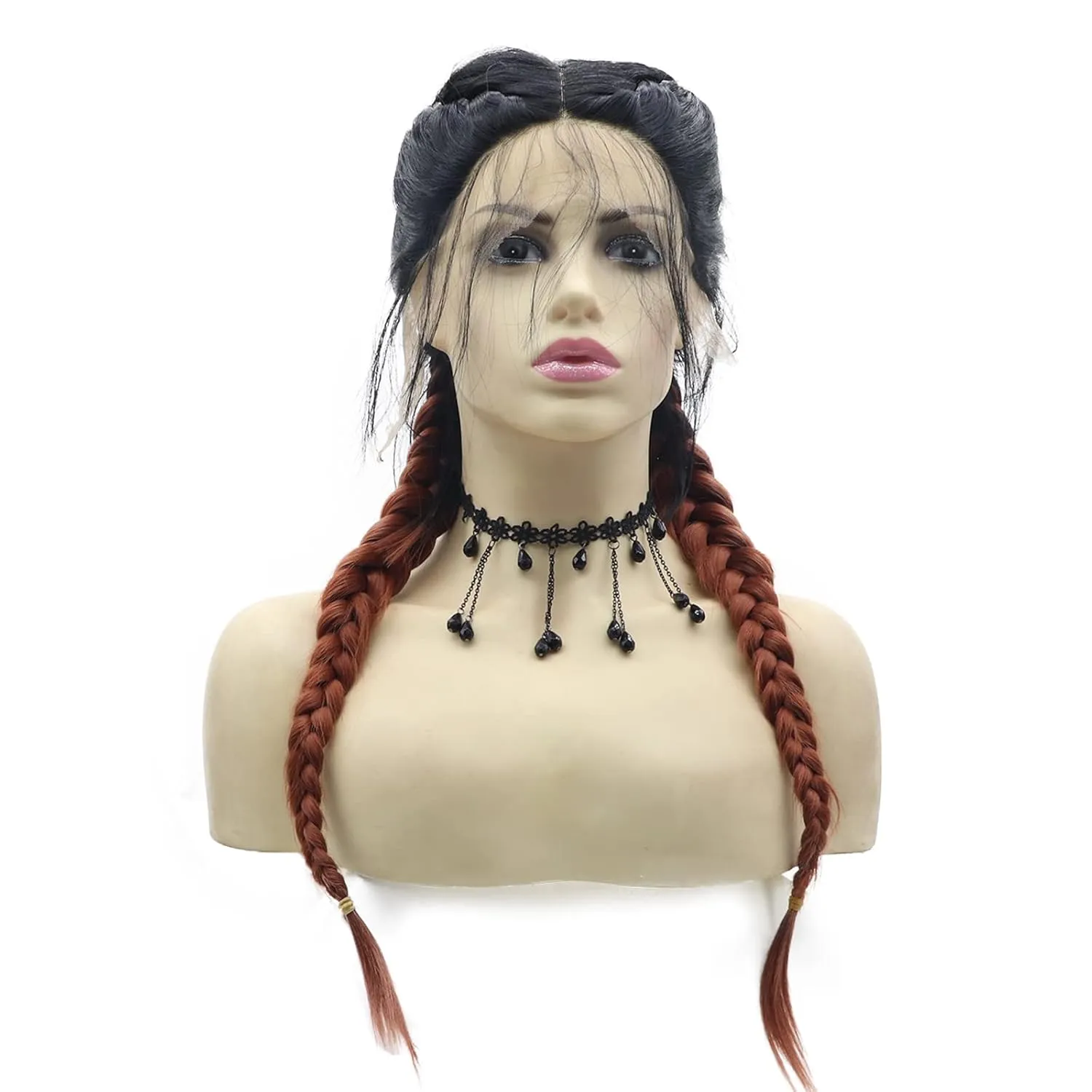 Copper Red Braided Wigs for Women Long Braids Lace Front Wig With Baby Hair Soft Black Red Brown Synthetic Knotless Braided Wig Hairline Glueless Heat Resistant Fiber Hair Cosplay Daily 22 Inch