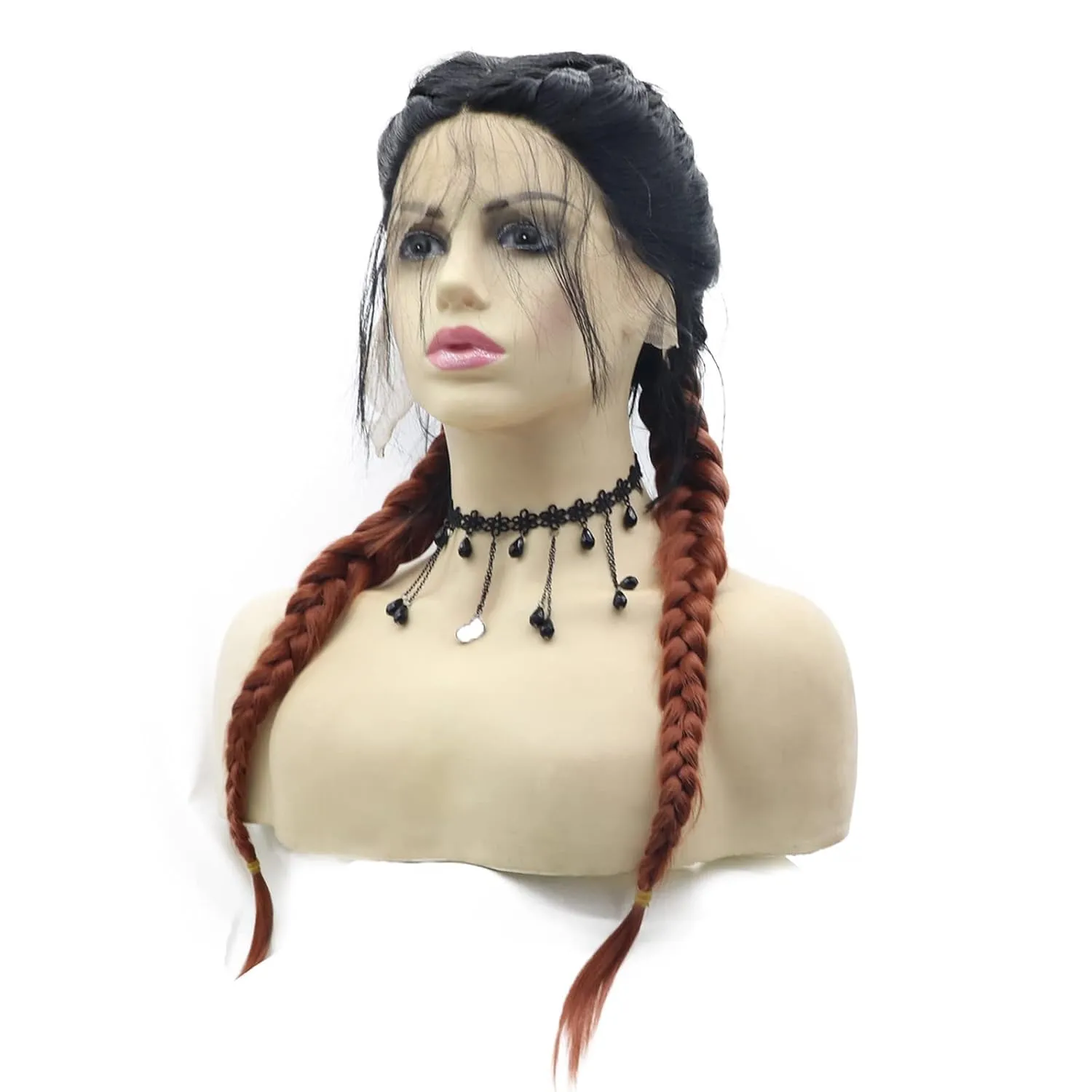 Copper Red Braided Wigs for Women Long Braids Lace Front Wig With Baby Hair Soft Black Red Brown Synthetic Knotless Braided Wig Hairline Glueless Heat Resistant Fiber Hair Cosplay Daily 22 Inch