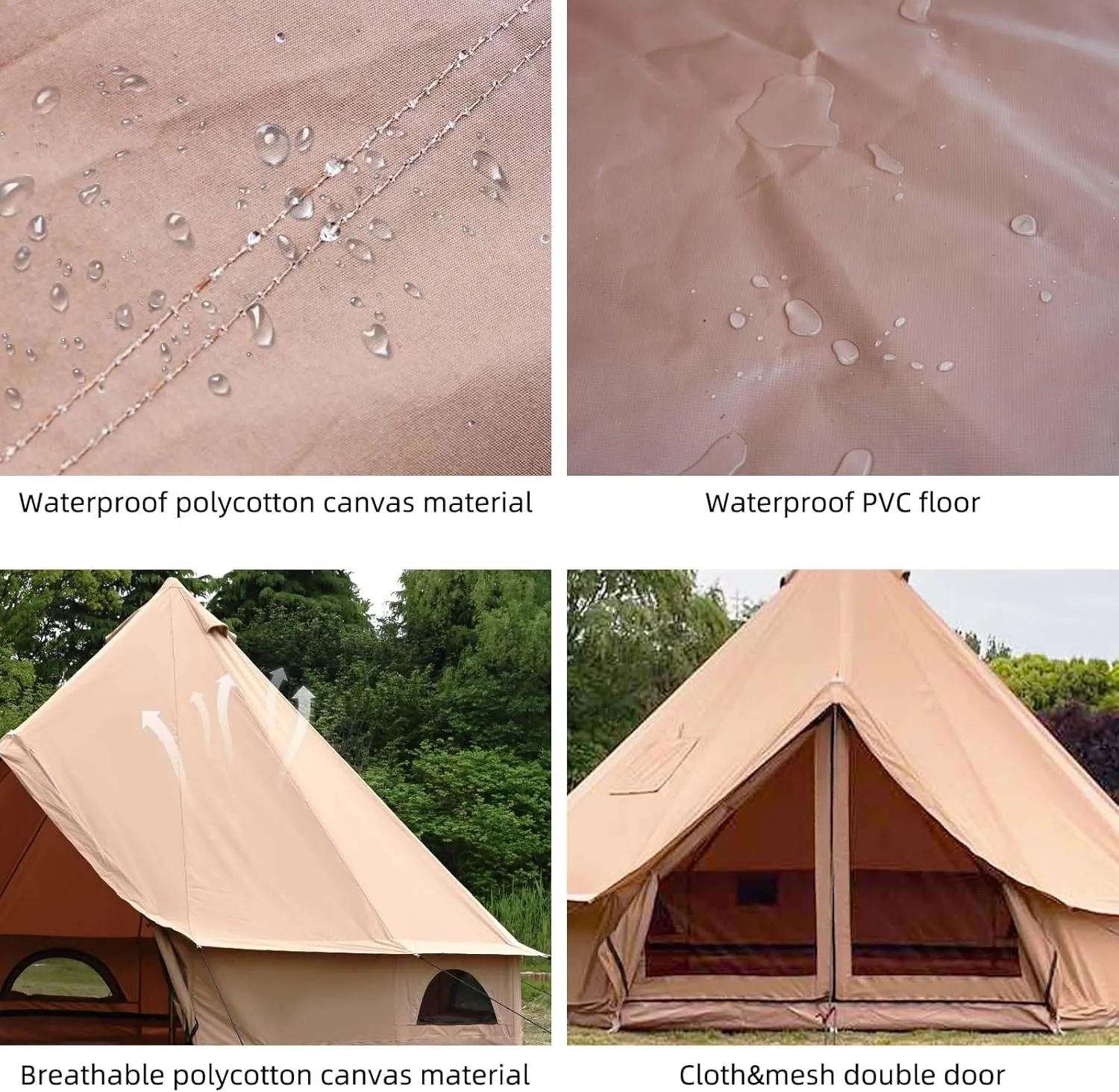 Cotton Canvas Bell Tent with Stove Jack, Roomy Yurt for Family Glamping Camping, 4 Season Tent with Zipped Removable Floor