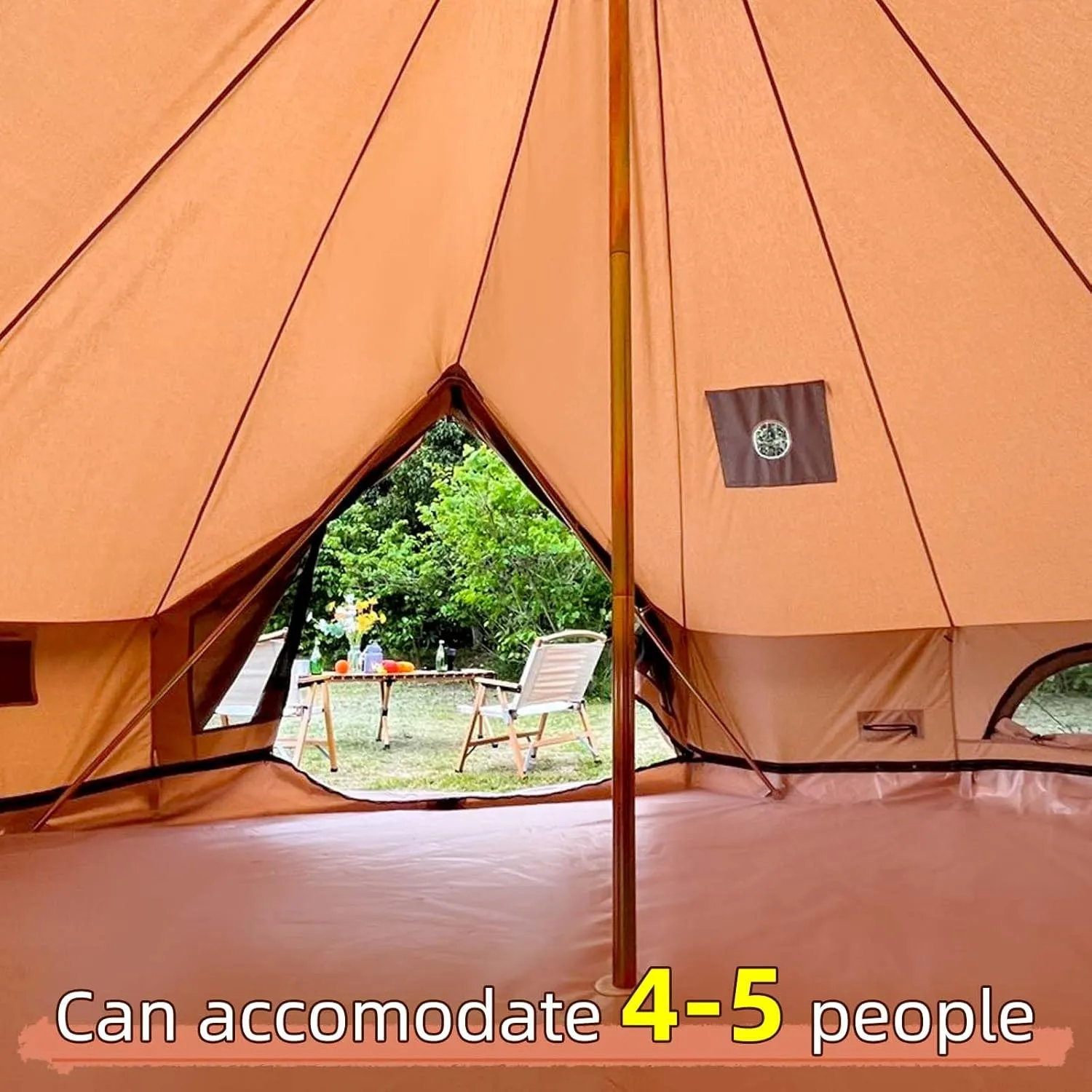 Cotton Canvas Bell Tent with Stove Jack, Roomy Yurt for Family Glamping Camping, 4 Season Tent with Zipped Removable Floor