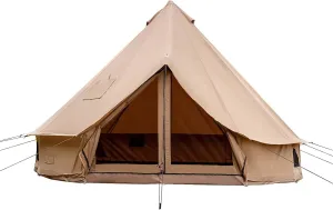 Cotton Canvas Bell Tent with Stove Jack, Roomy Yurt for Family Glamping Camping, 4 Season Tent with Zipped Removable Floor