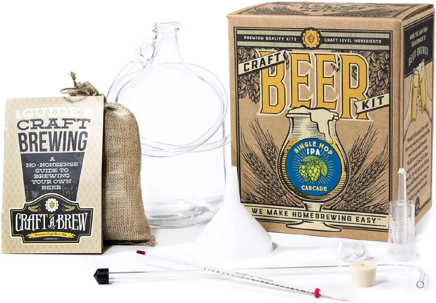 Craft A Brew - Single Hop IPA (Cascade) - Beer Making Kit - Make Your Own Craft Beer - Complete Equipment and Supplies - Starter Home Brewing Kit - 1 Gallon
