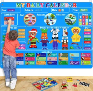 Craftstory Preschool Classroom Calendar Circle-Time Learning Center, My Daily Calendar Felt Board for Toddlers Learning Days-of-The-Week with 93 Preschool Learning Activities Sensory Toys (SkyBlue)