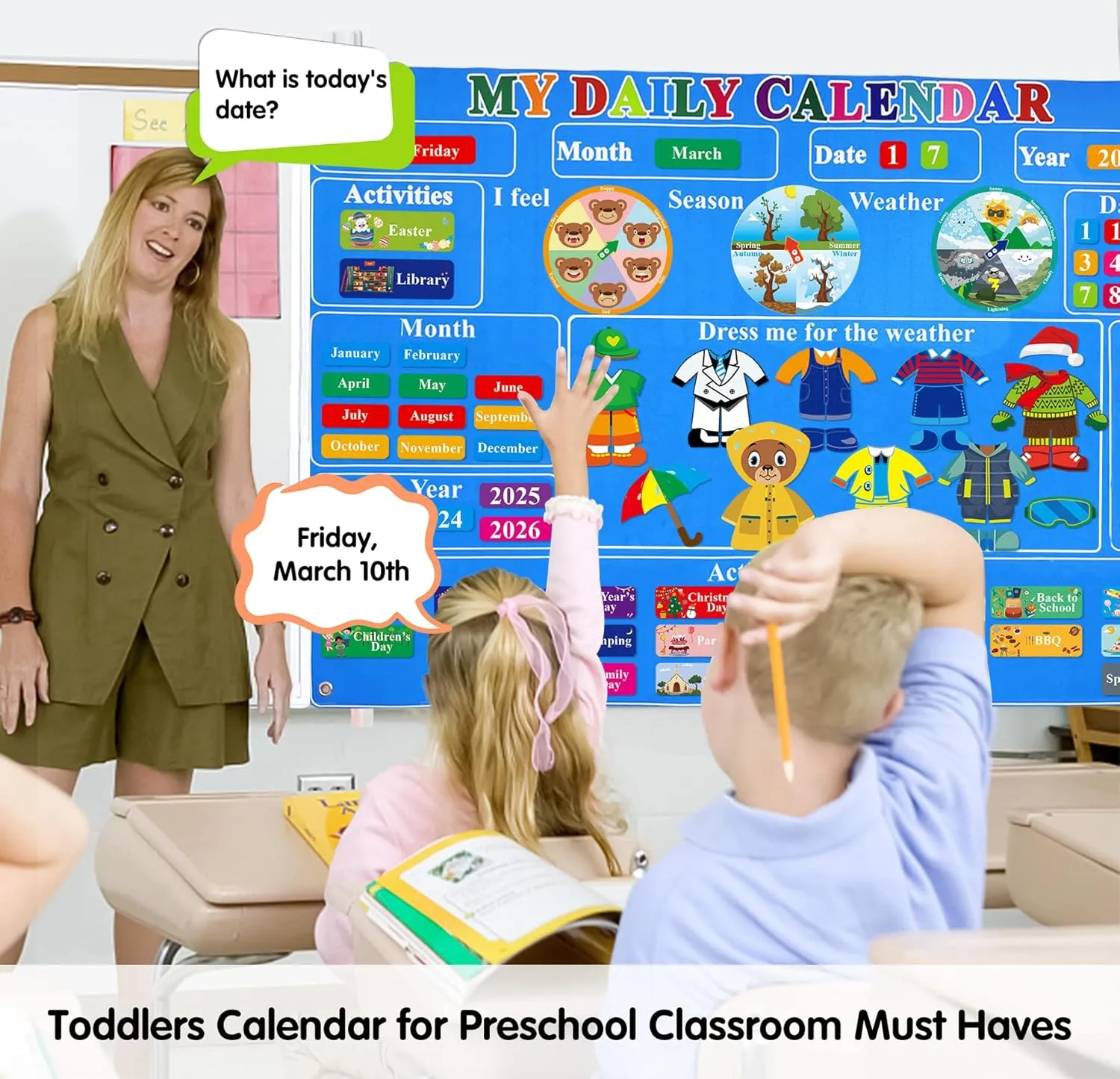 Craftstory Preschool Classroom Calendar Circle-Time Learning Center, My Daily Calendar Felt Board for Toddlers Learning Days-of-The-Week with 93 Preschool Learning Activities Sensory Toys (SkyBlue)