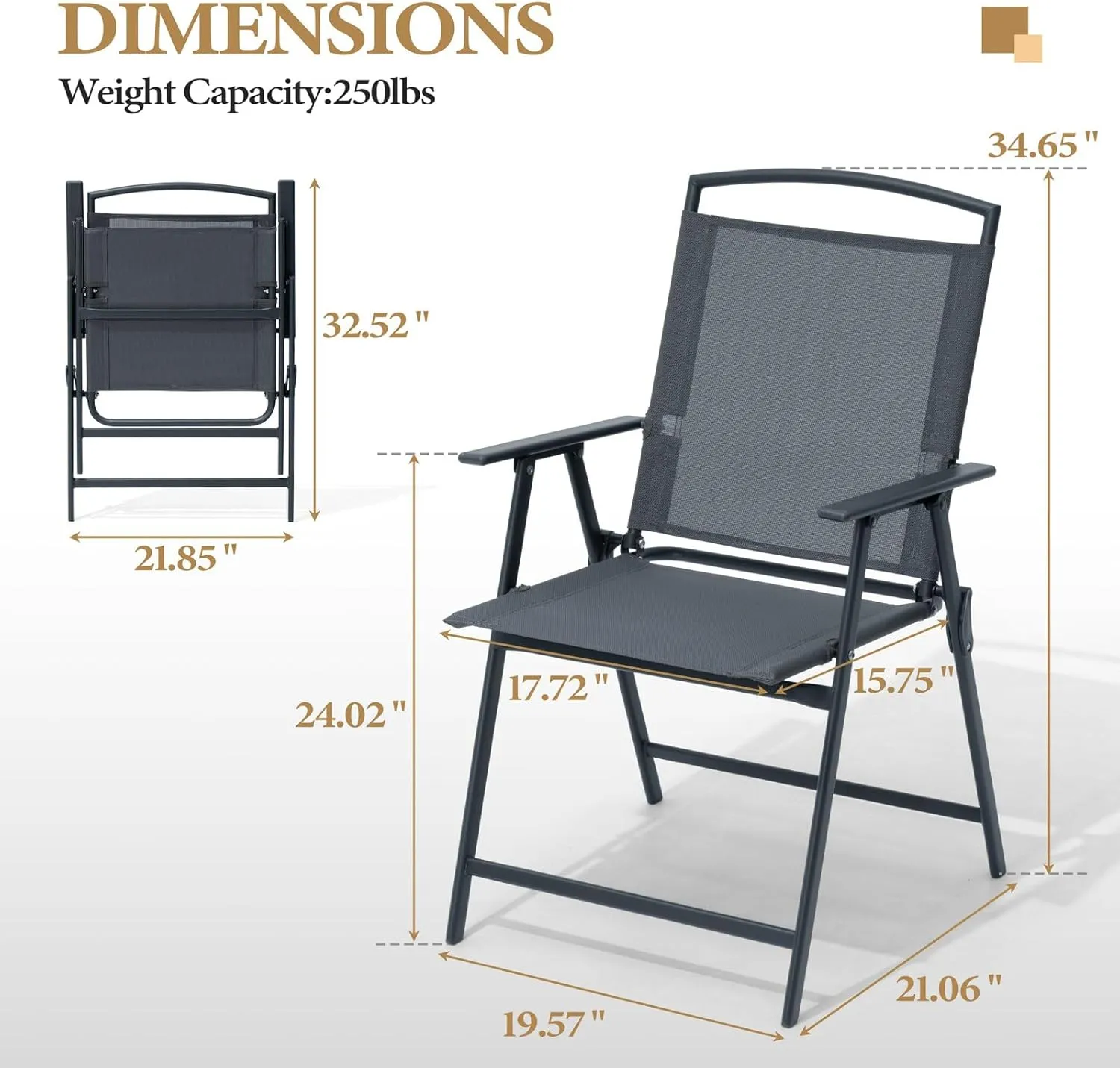 Crestlive Products Patio Folding Chairs Set of 4, Outdoor Folding Chairs with Durable Rust-Resistant Frame and Breathable Textilene Material for Outside, Gray